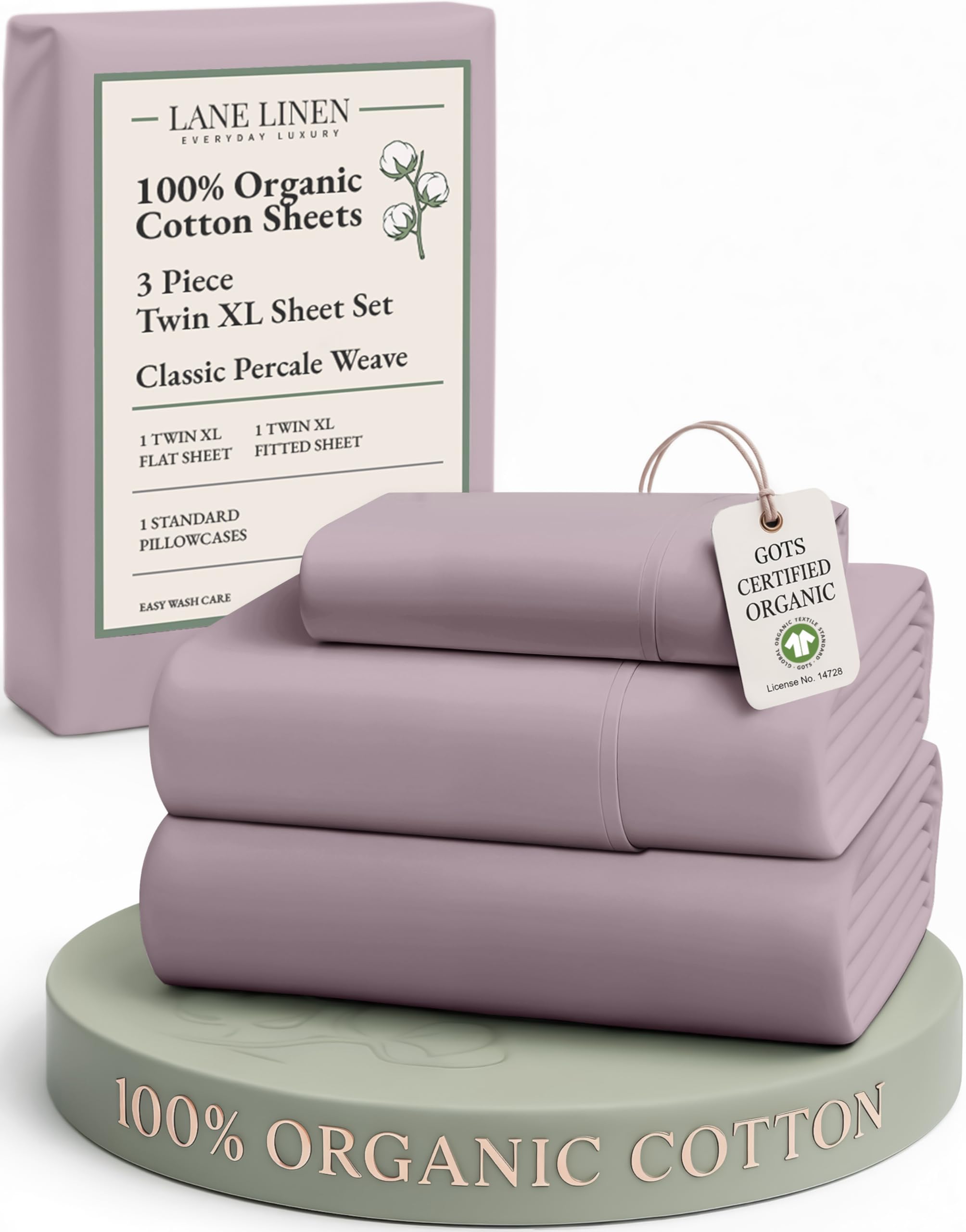 LANE LINEN 100% Organic Cotton Sheets Queen Size Bed Set, Machine Wash Eco Friendly Sustainably Produced Cotton Queen Sheet Set, Soft & Comfy Long Stabple Naturally Cooling Sheets– Mineral