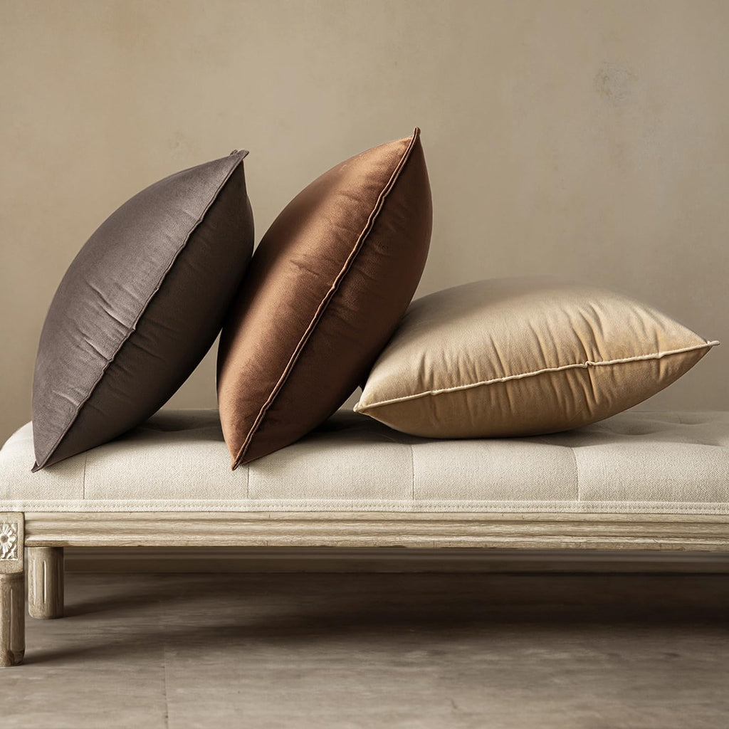 MIULEE Dark Coffee Velvet Throw Pillow Covers 20x20 Taupe Neutral Soft Decorative Solid Square Cushion Cases Pack of 2 Modern Luxury Home Decor for Couch, Sofa, Bedroom