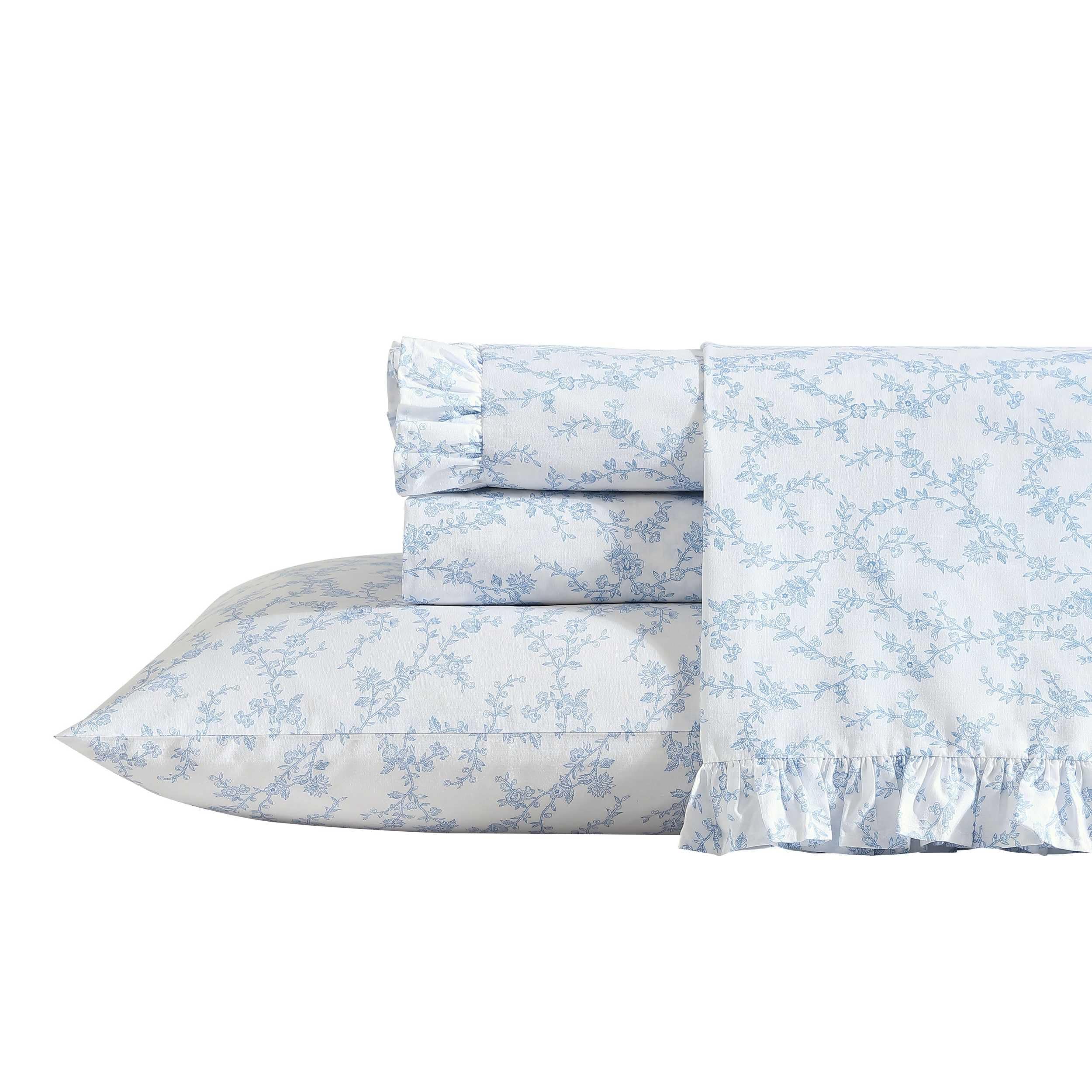 Laura Ashley - Queen Sheets, Cotton Percale Bedding Set, Lightweight & Breathable Home Decor (Evie Pink, Queen)