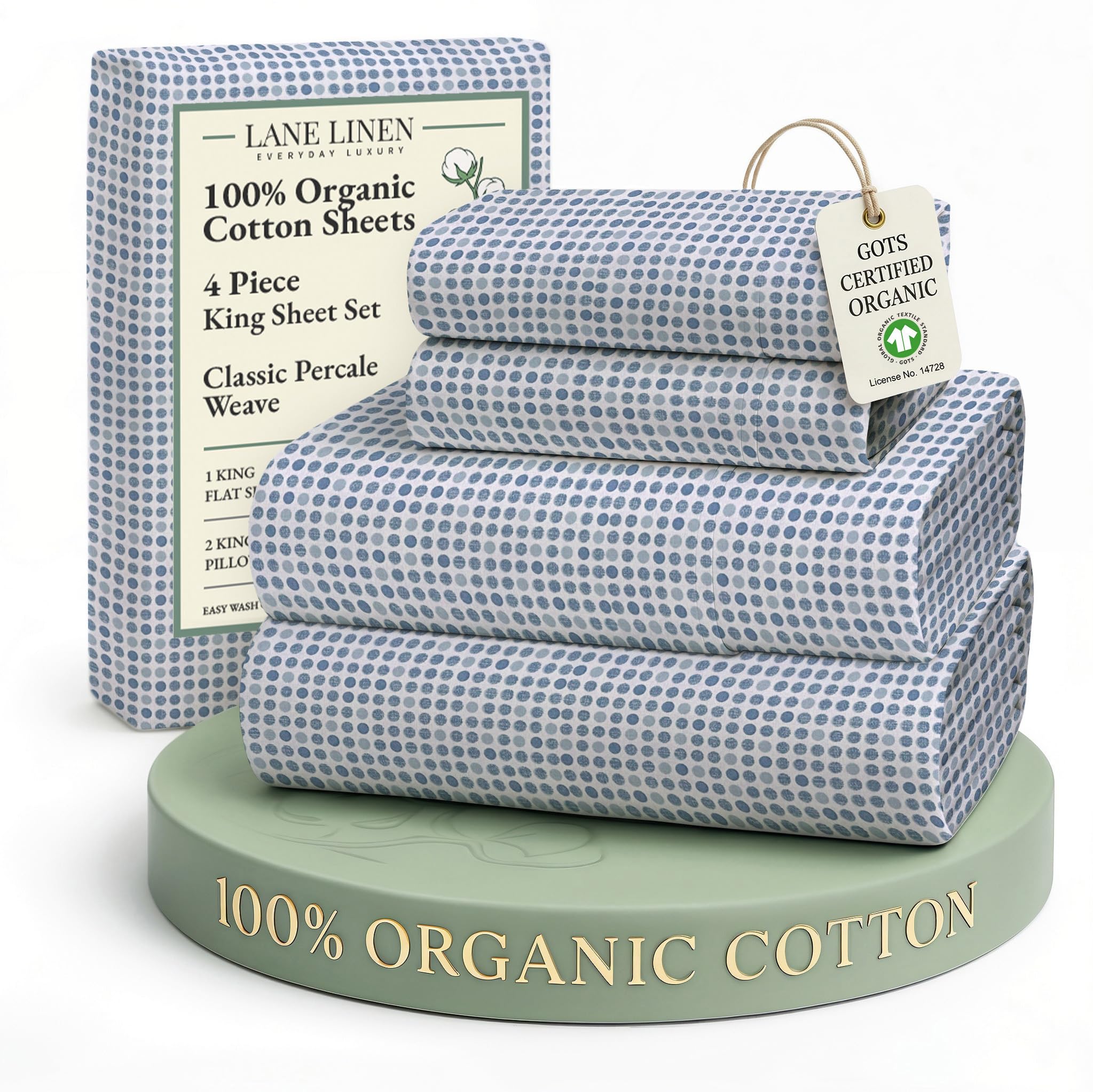 LANE LINEN 100% Organic Cotton Sheets Queen Size Bed Set, Machine Wash Eco Friendly Sustainably Produced Cotton Queen Sheet Set, Soft & Comfy Long Stabple Naturally Cooling Sheets– Mineral