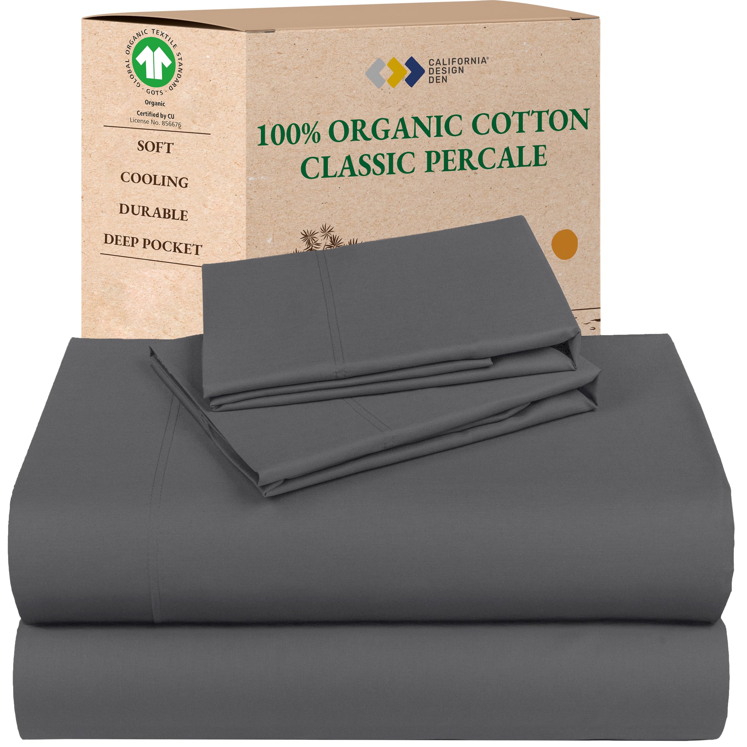 California Design Den Queen Sheet Set - Soft 100% Organic Cotton Sheets with Deep Pockets, Crisp Percale, Breathable and Durable Bedding Set - White