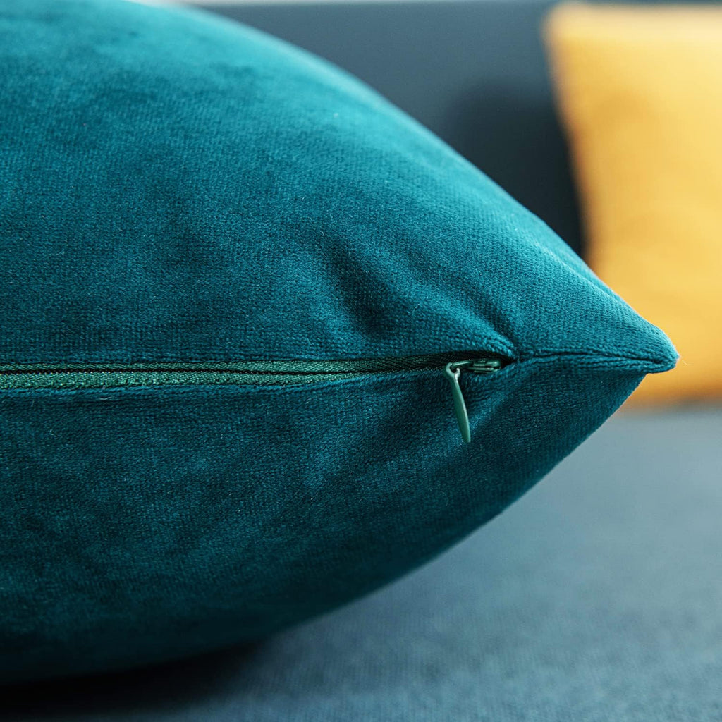 DEZENE Throw Pillow Covers 18x18 Teal: Pack of 2 Cozy Soft Velvet Square Modern Luxury Decorative Throw Pillow Cases for Sofa Couch Living Room Bed Home Decor