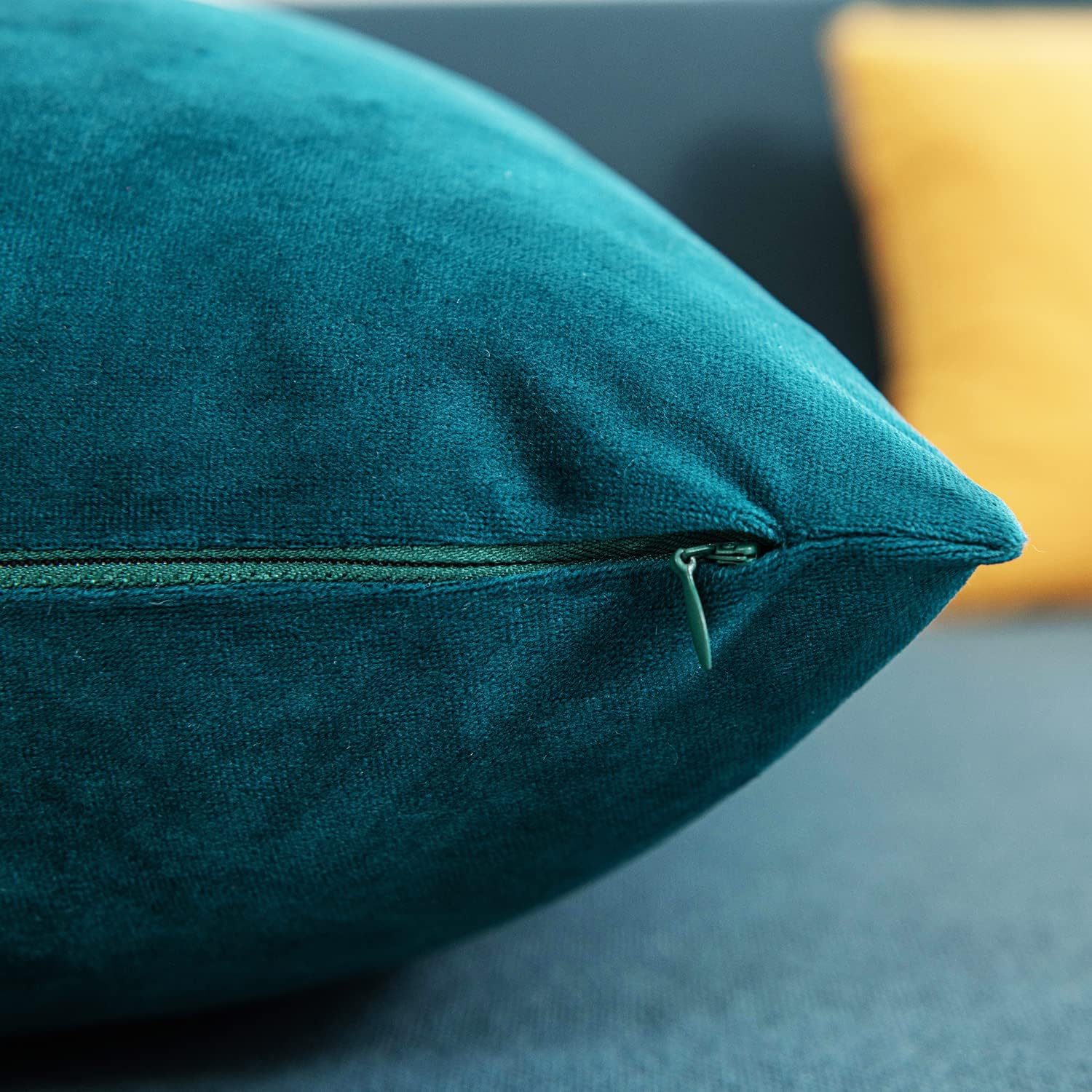 DEZENE Throw Pillow Covers 18x18 Teal: Pack of 2 Cozy Soft Velvet Square Modern Luxury Decorative Throw Pillow Cases for Sofa Couch Living Room Bed Home Decor