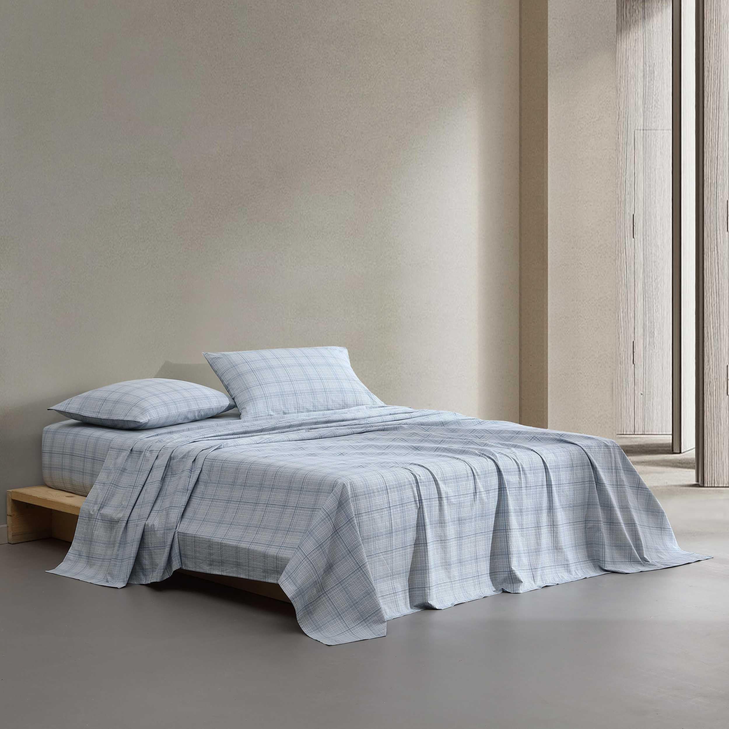 Calvin Klein - Queen Bed Sheets, Relaxed Garment Washed Cotton Percale Bedding Set with Matching Pillowcases, Deep Pockets, Oeko-TEX Certified (Washed Percale Steel Blue, Queen)
