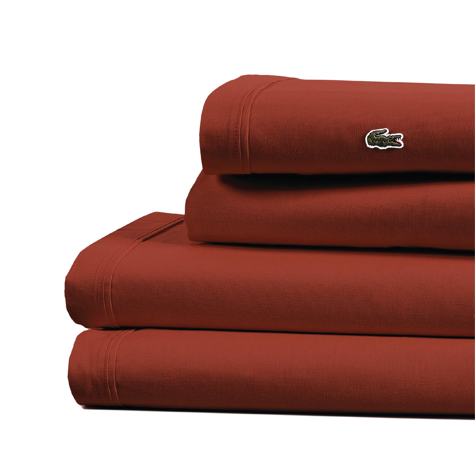 Lacoste 100% Cotton Percale 4-Piece Sheet Set – Cool, Crisp, Matte, and Durable, Oeko-Tex Certified – Solid, Navy, Full