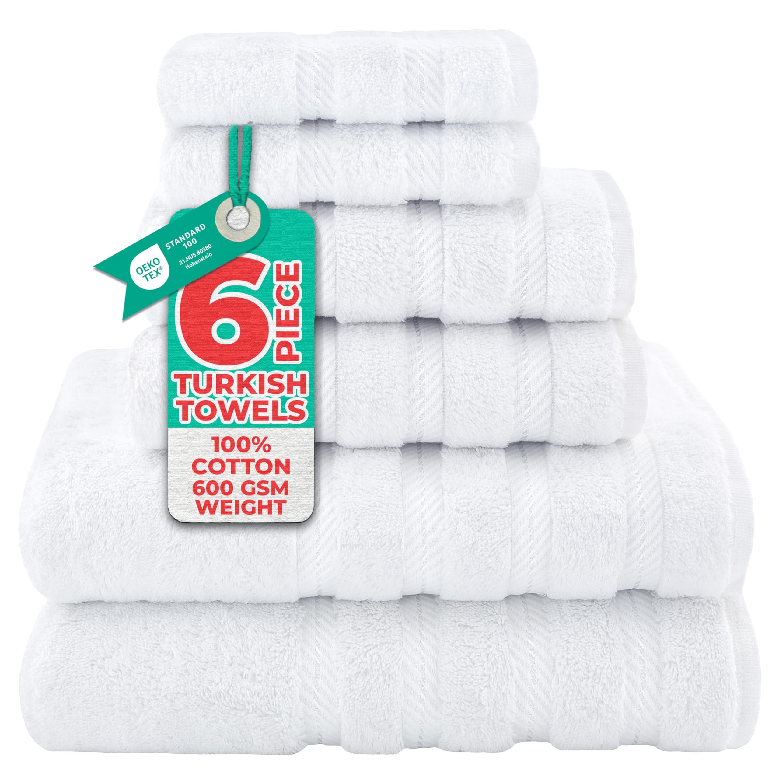 American Soft Linen Luxury 6 Piece Towel Set, 2 Bath Towels 2 Hand Towel 2 Washcloths, 600 GSM 100% Cotton Turkish Towels for Bathroom, Silver Grey Towel Sets