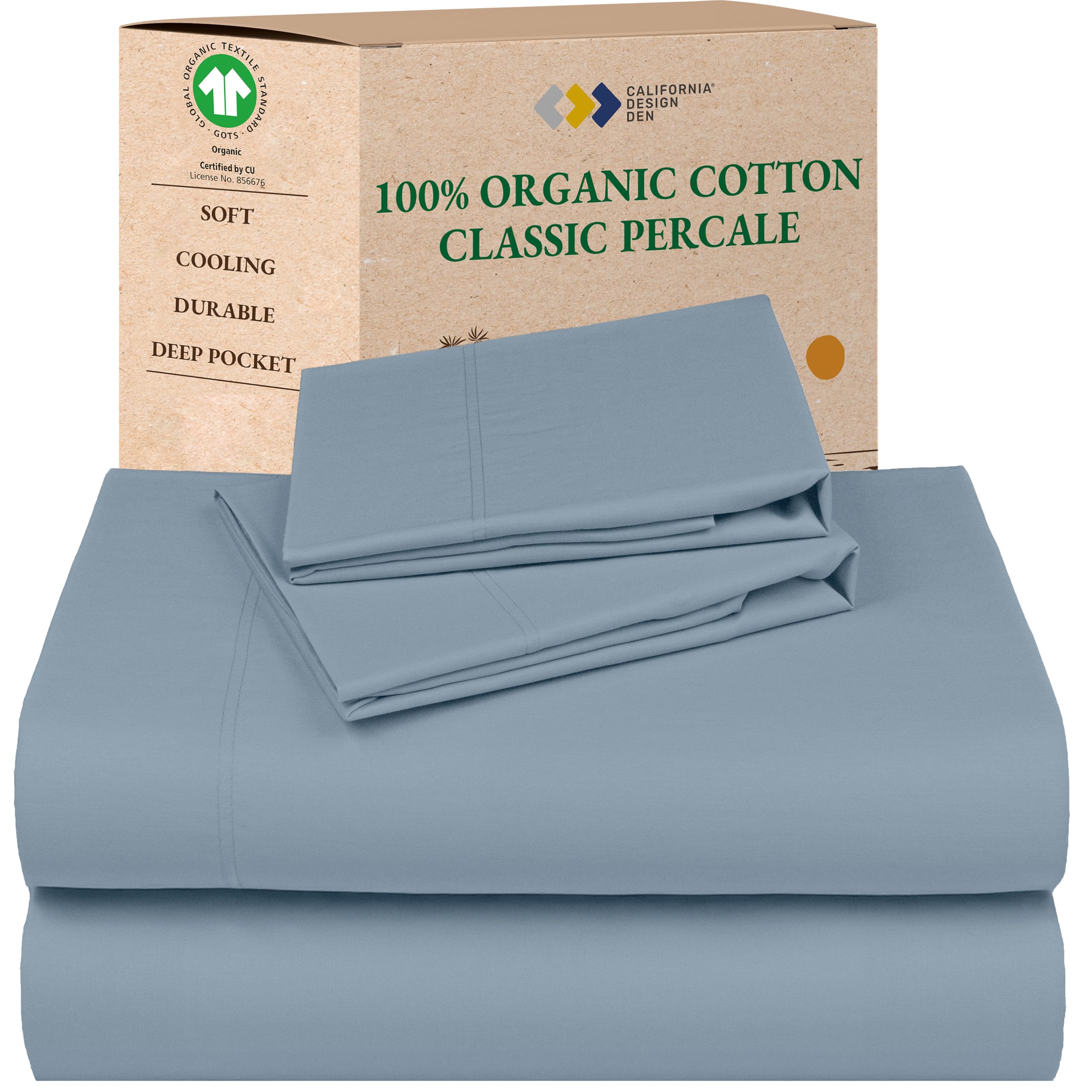 California Design Den Queen Sheet Set - Soft 100% Organic Cotton Sheets with Deep Pockets, Crisp Percale, Breathable and Durable Bedding Set - White
