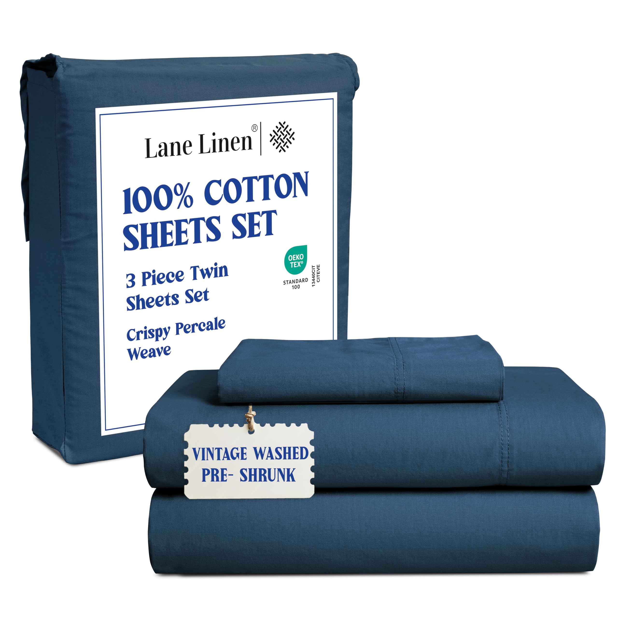 LANE LINEN Twin Sheets Set – Long-Staple 100% Cotton Pre-Washed Twin Sheets, Naturally Cool & Soft Percale Weave for All-Season Comfort for Dorm use, Machine Washable,15” Deep Pocket – Charcoal