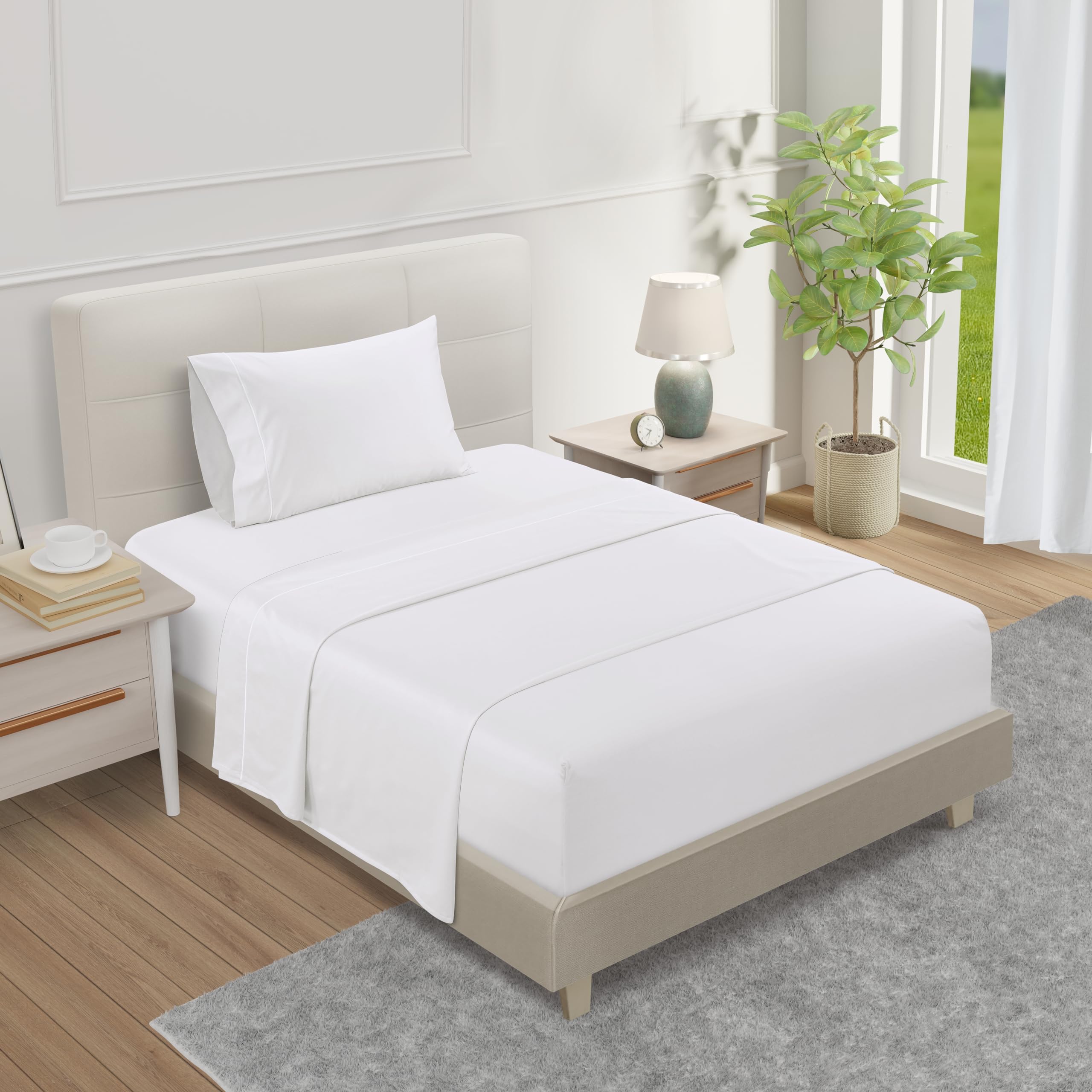 King Bed Sheets Deep Pocket King Sheet Set, 1000 Thread Count Long Staple Fully Elasticated 100% Cotton Sheet & Pillowcase sets, Machine Wash No Pill Naturally Breathable Cotton Bedding- Mineral