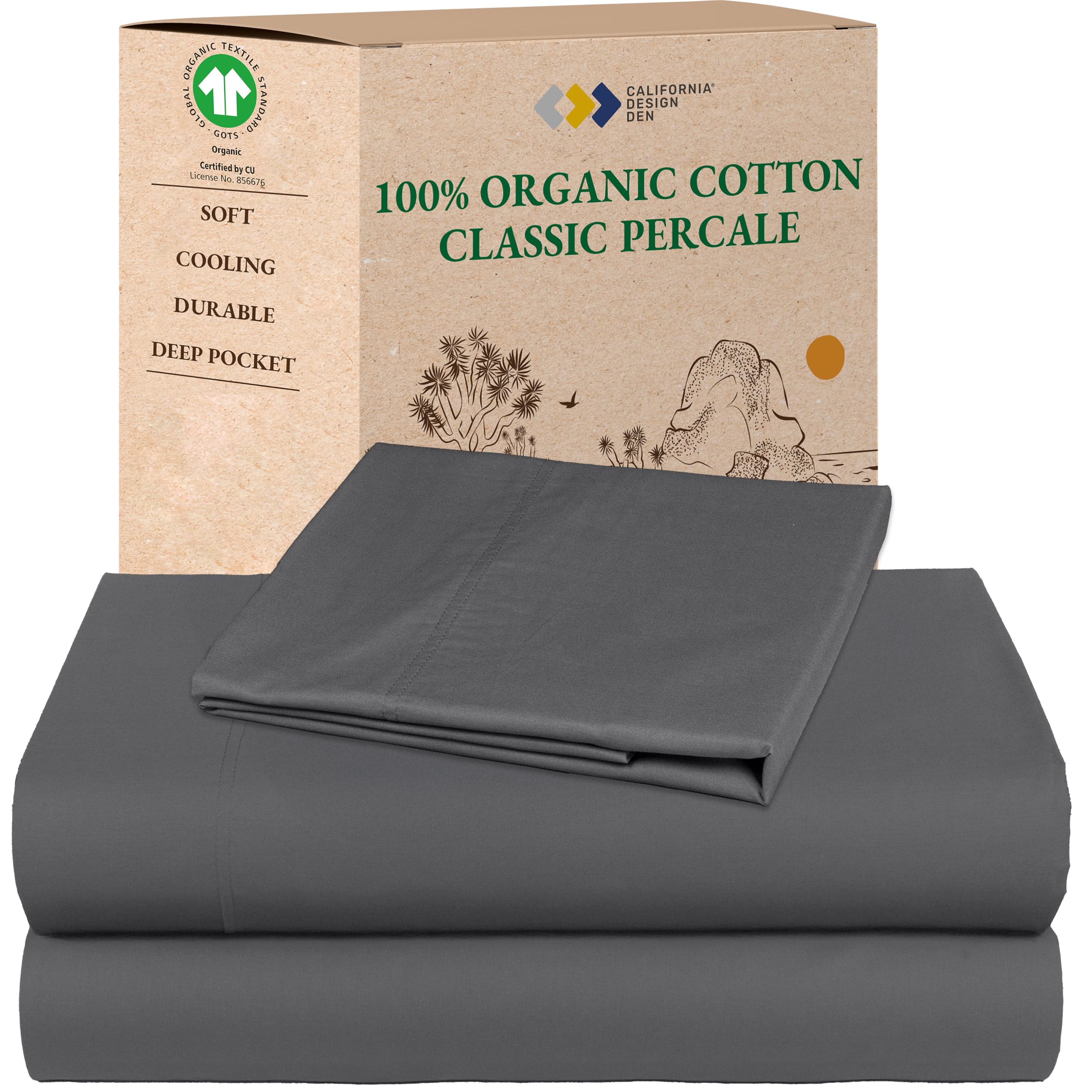 California Design Den Queen Sheet Set - Soft 100% Organic Cotton Sheets with Deep Pockets, Crisp Percale, Breathable and Durable Bedding Set - White