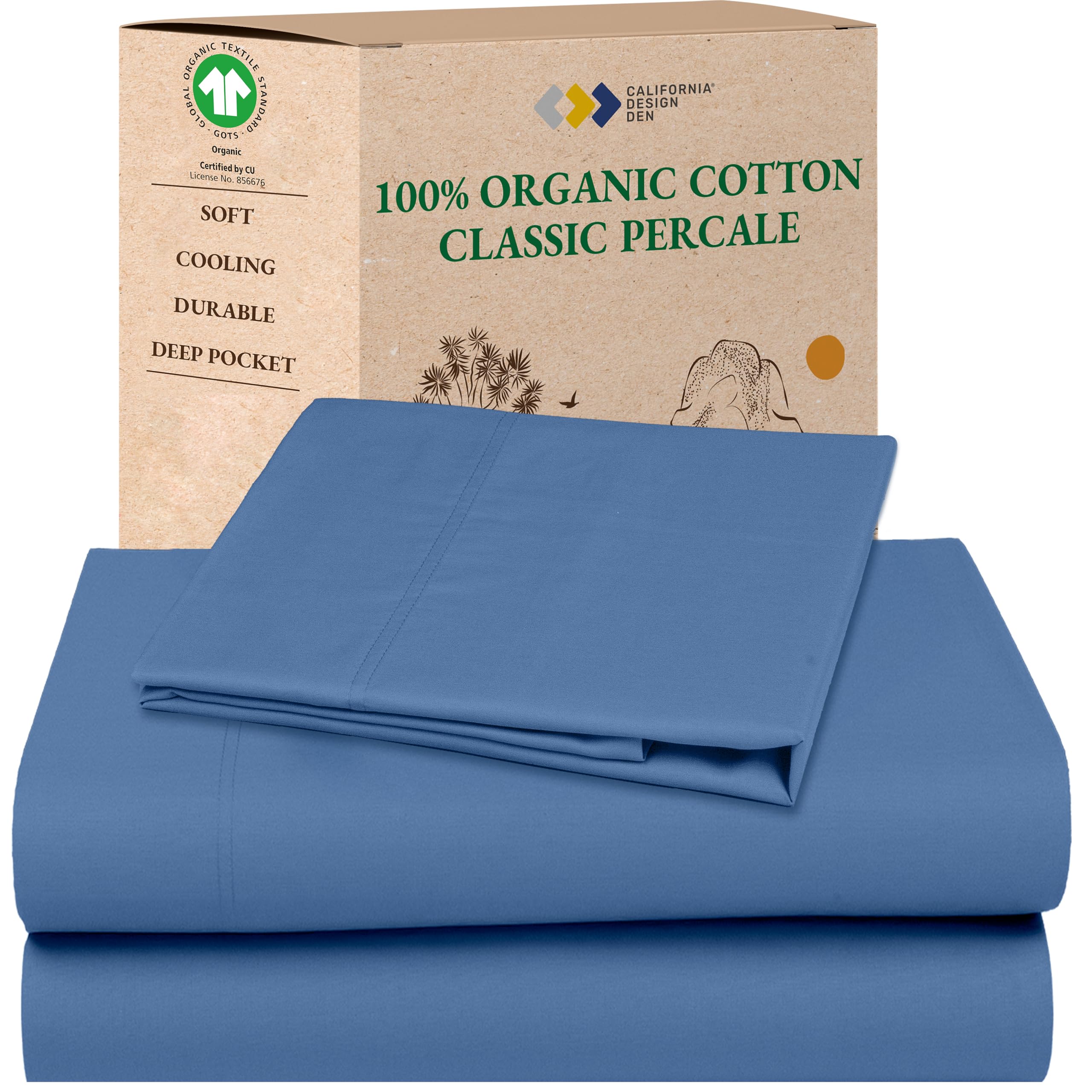 California Design Den Queen Sheet Set - Soft 100% Organic Cotton Sheets with Deep Pockets, Crisp Percale, Breathable and Durable Bedding Set - White