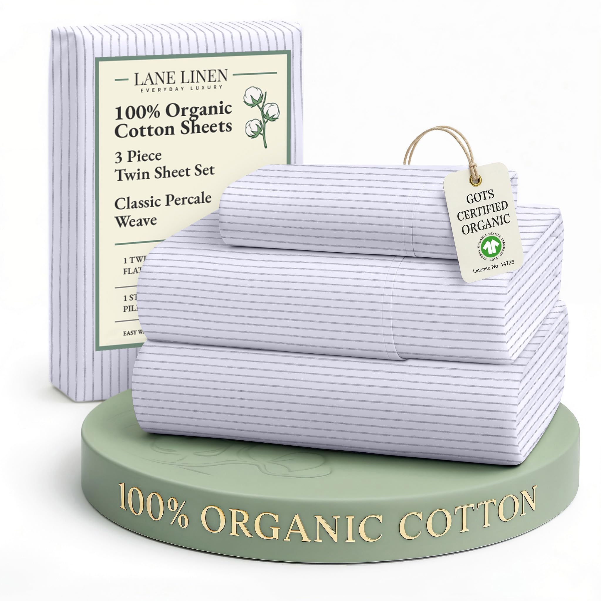 LANE LINEN Eco Friendly 100% Organic Cotton Queen Sheet Set, Soft & Comfy Fully Elasticized 15" Deep Pocket Bed Sheets, Low Pill Naturally Cooling Machine Wash Sábanas Queen- White Bed Sheets