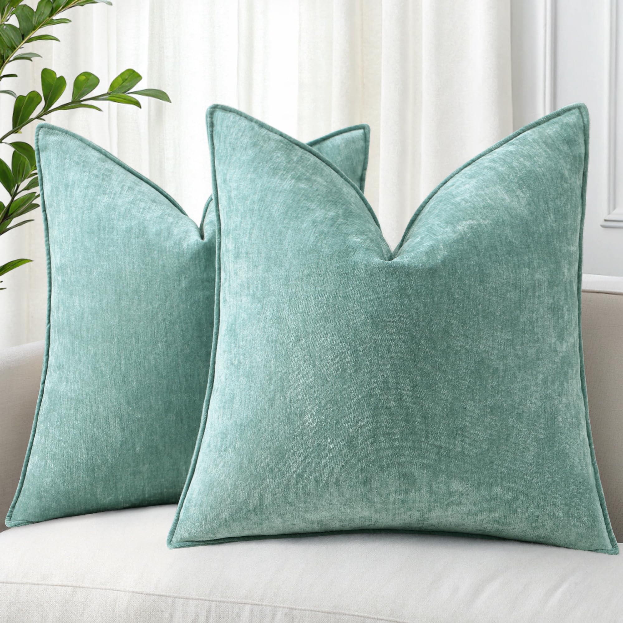 decorUhome Summer Couch Throw Pillow Covers 18x18 Set of 2, Decorative Soft Velvet Modern Cozy Chenille Pillow Cases with Elegant Design for Sofa Bed Living Room Home Decor, Beige