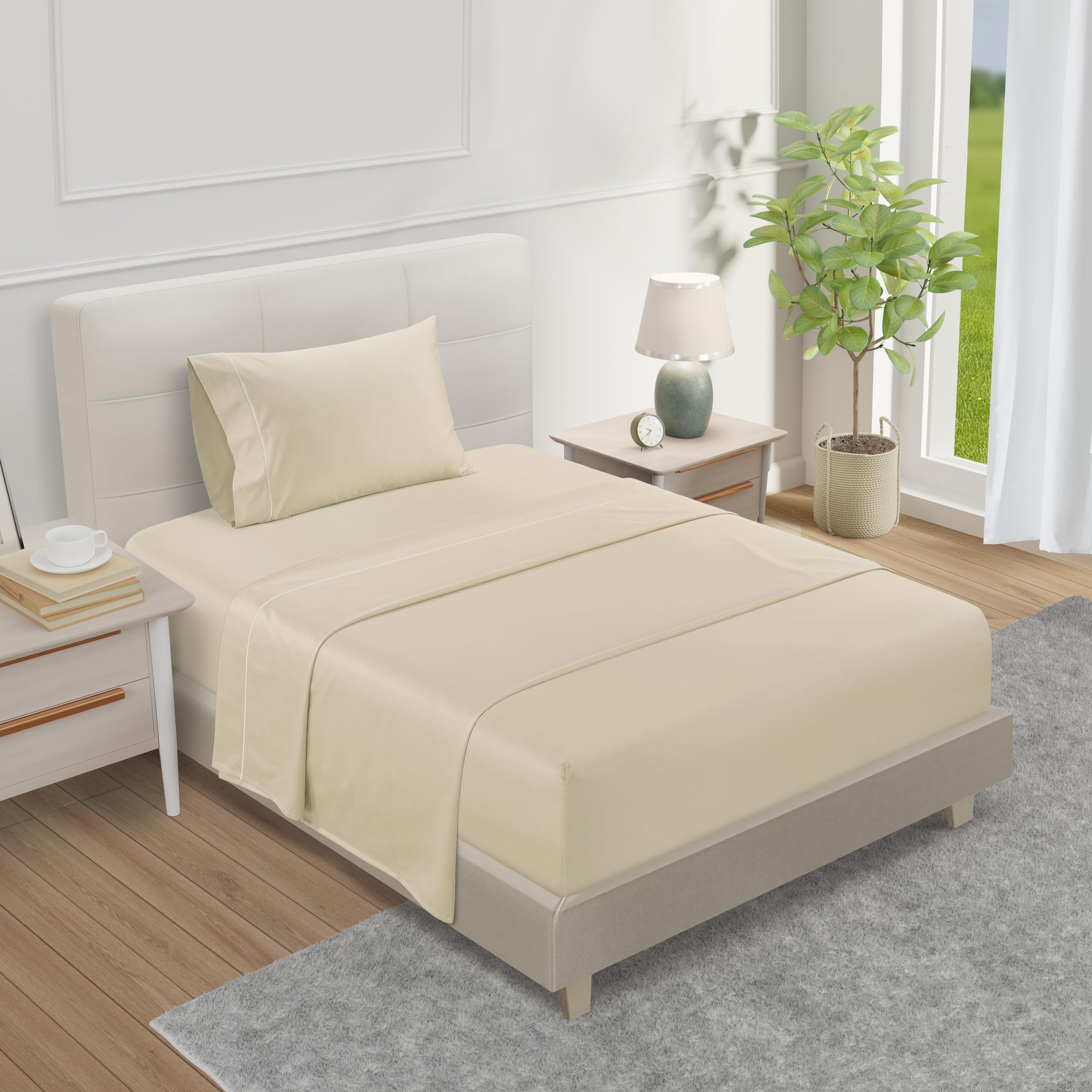 King Bed Sheets Deep Pocket King Sheet Set, 1000 Thread Count Long Staple Fully Elasticated 100% Cotton Sheet & Pillowcase sets, Machine Wash No Pill Naturally Breathable Cotton Bedding- Mineral