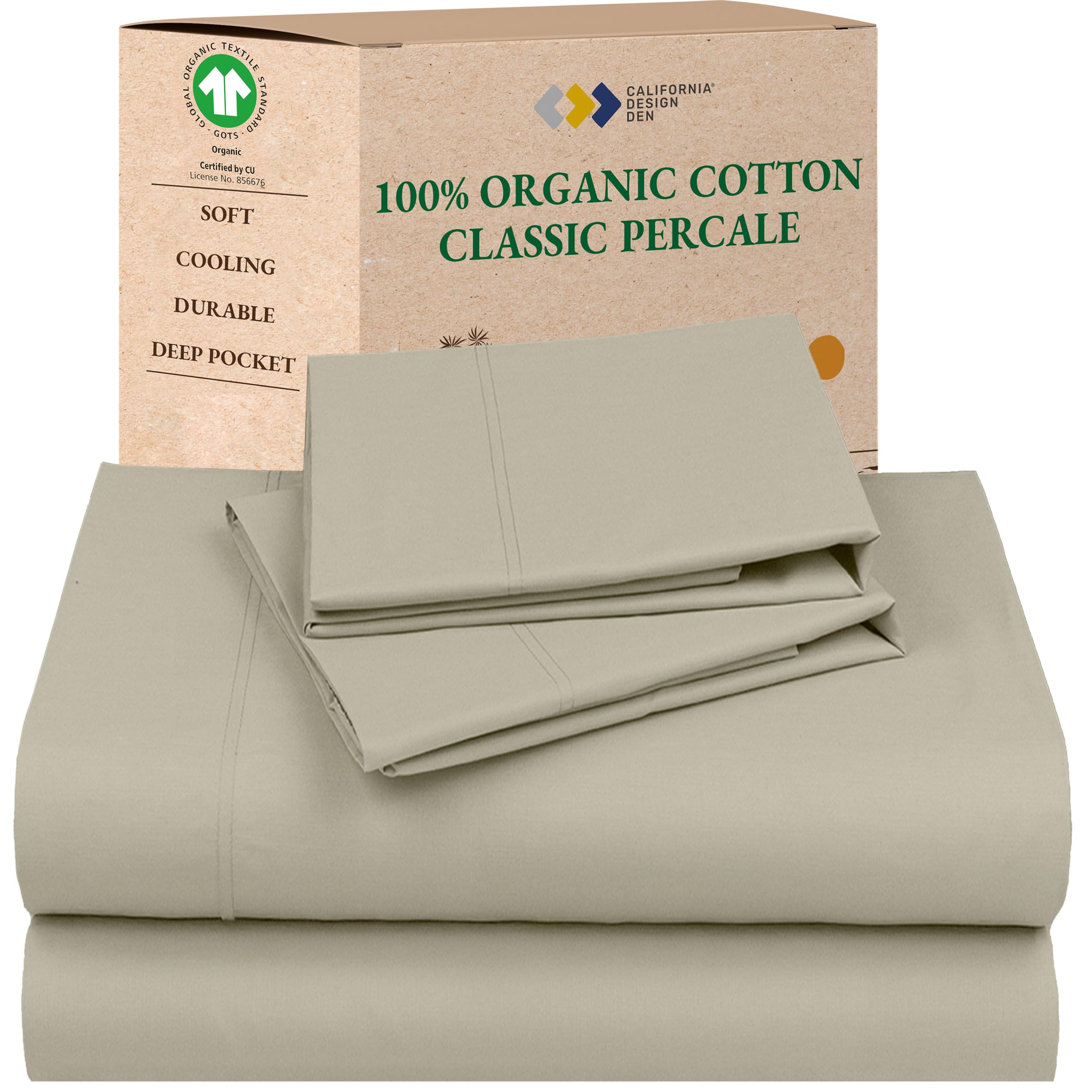 California Design Den Queen Sheet Set - Soft 100% Organic Cotton Sheets with Deep Pockets, Crisp Percale, Breathable and Durable Bedding Set - White