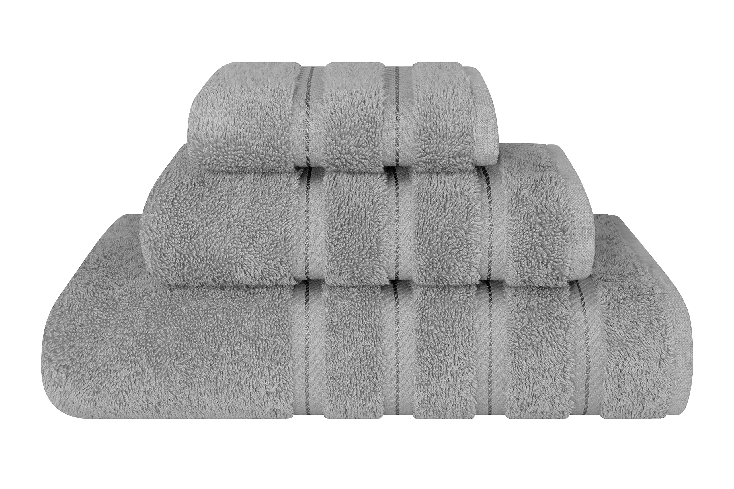 American Soft Linen Luxury 6 Piece Towel Set, 2 Bath Towels 2 Hand Towel 2 Washcloths, 600 GSM 100% Cotton Turkish Towels for Bathroom, Silver Grey Towel Sets