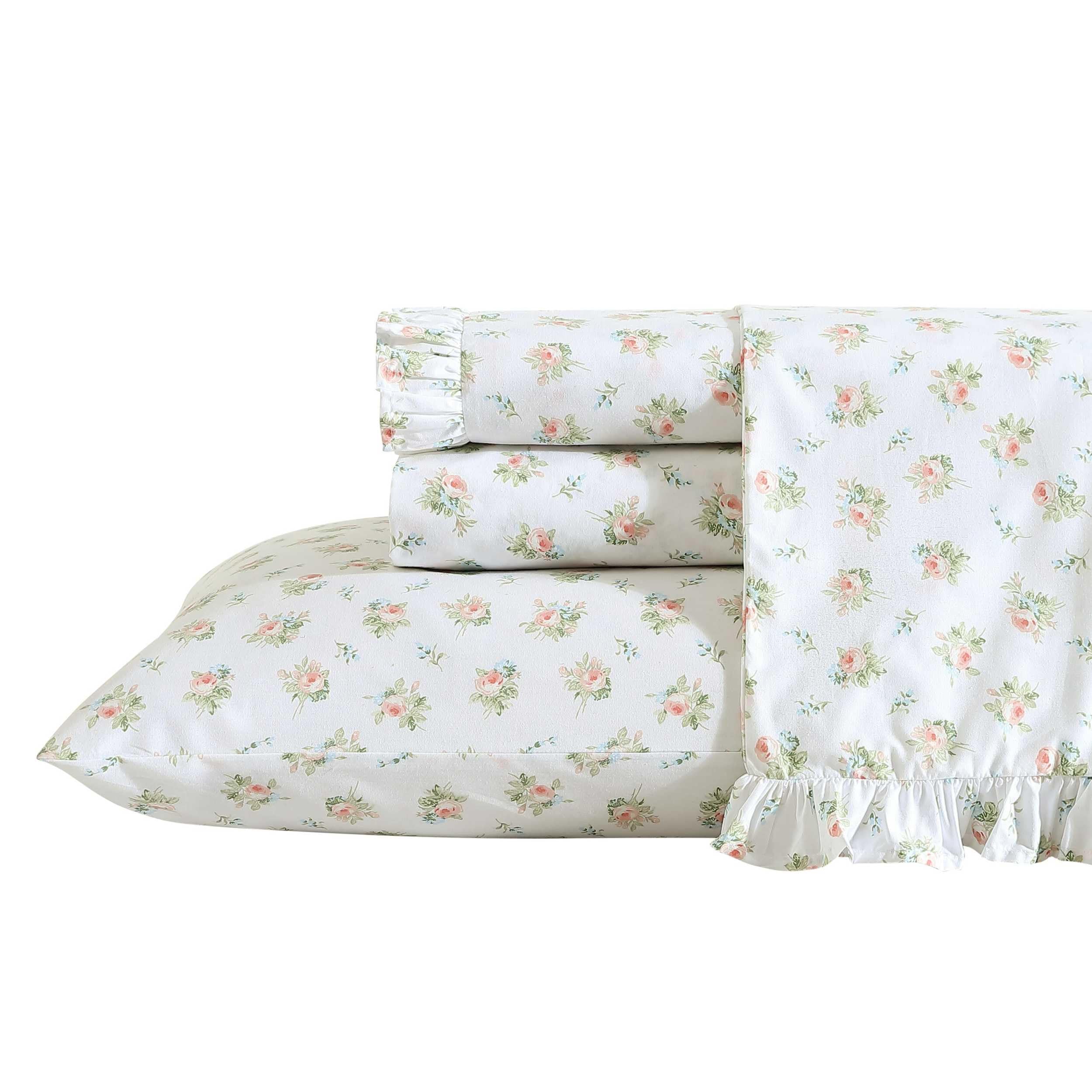 Laura Ashley - Queen Sheets, Cotton Percale Bedding Set, Lightweight & Breathable Home Decor (Evie Pink, Queen)