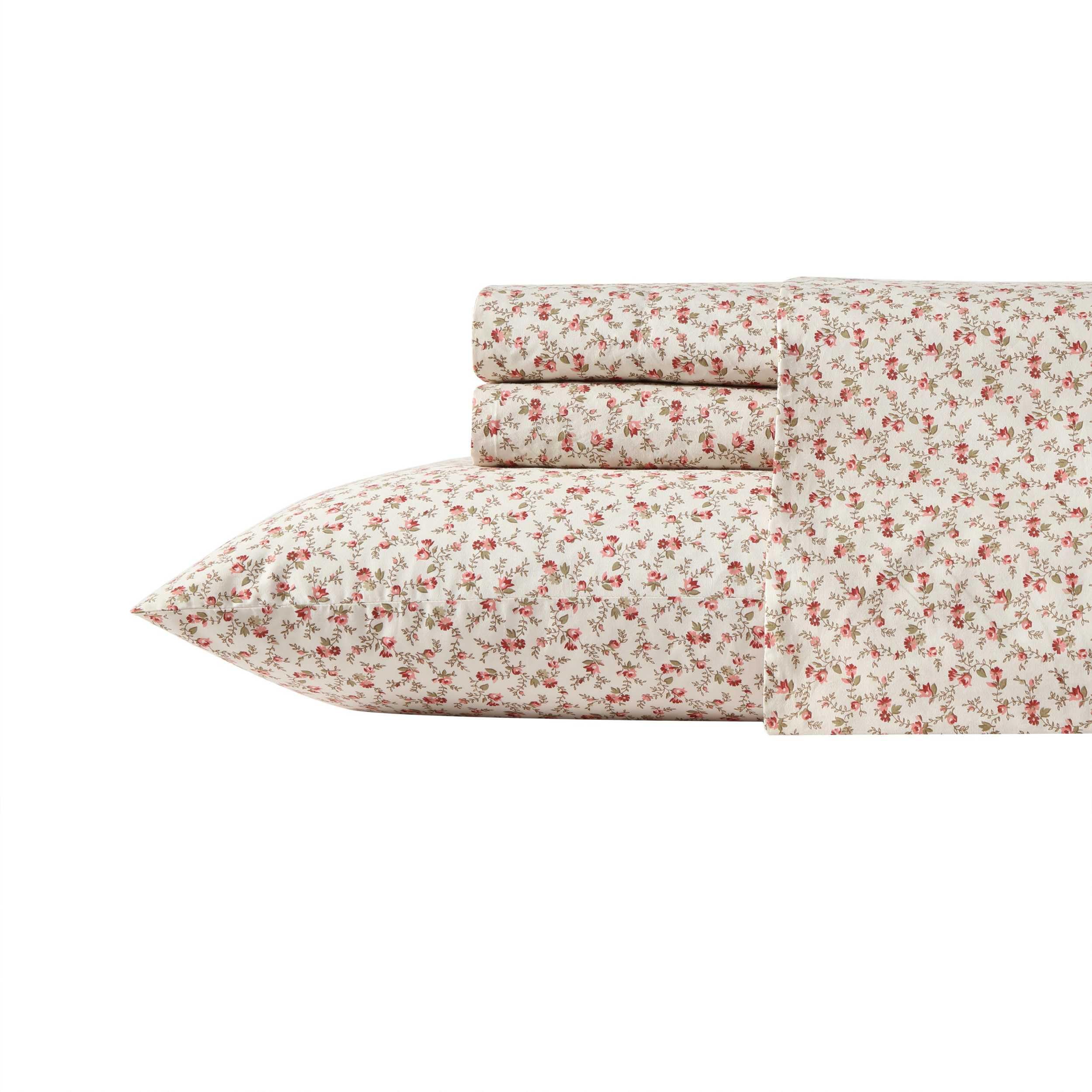 Laura Ashley - Queen Sheets, Cotton Percale Bedding Set, Lightweight & Breathable Home Decor (Evie Pink, Queen)