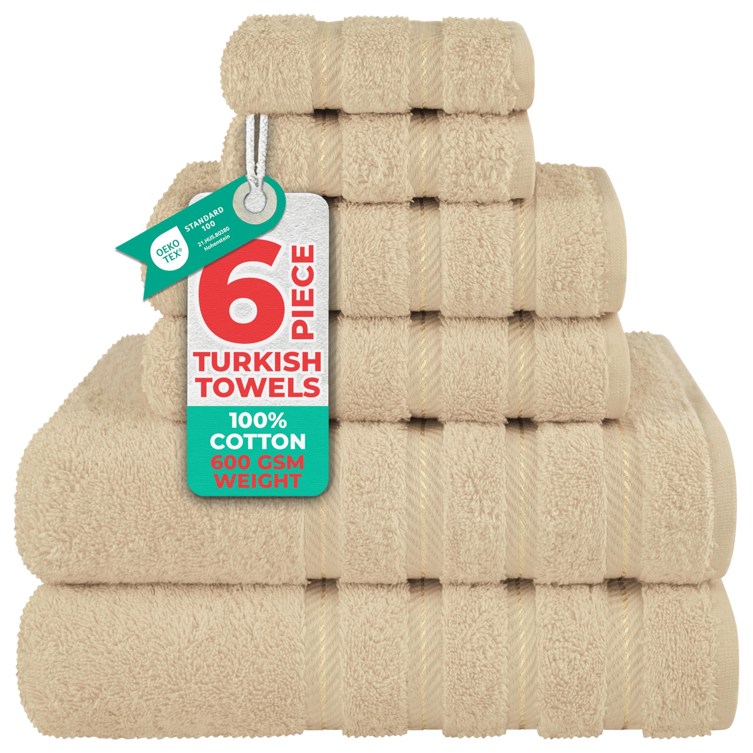 American Soft Linen Luxury 6 Piece Towel Set, 2 Bath Towels 2 Hand Towel 2 Washcloths, 600 GSM 100% Cotton Turkish Towels for Bathroom, Silver Grey Towel Sets