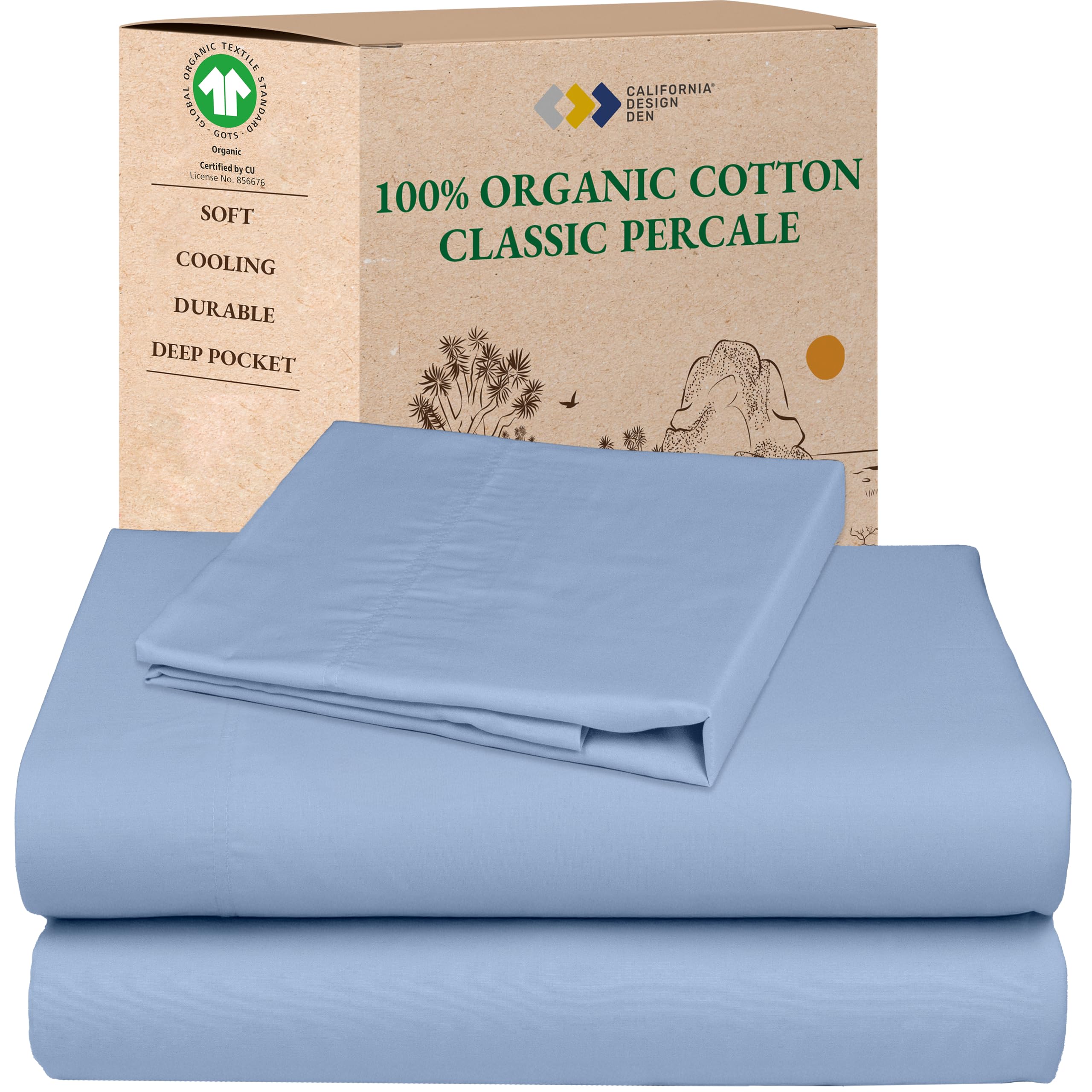 California Design Den Queen Sheet Set - Soft 100% Organic Cotton Sheets with Deep Pockets, Crisp Percale, Breathable and Durable Bedding Set - White