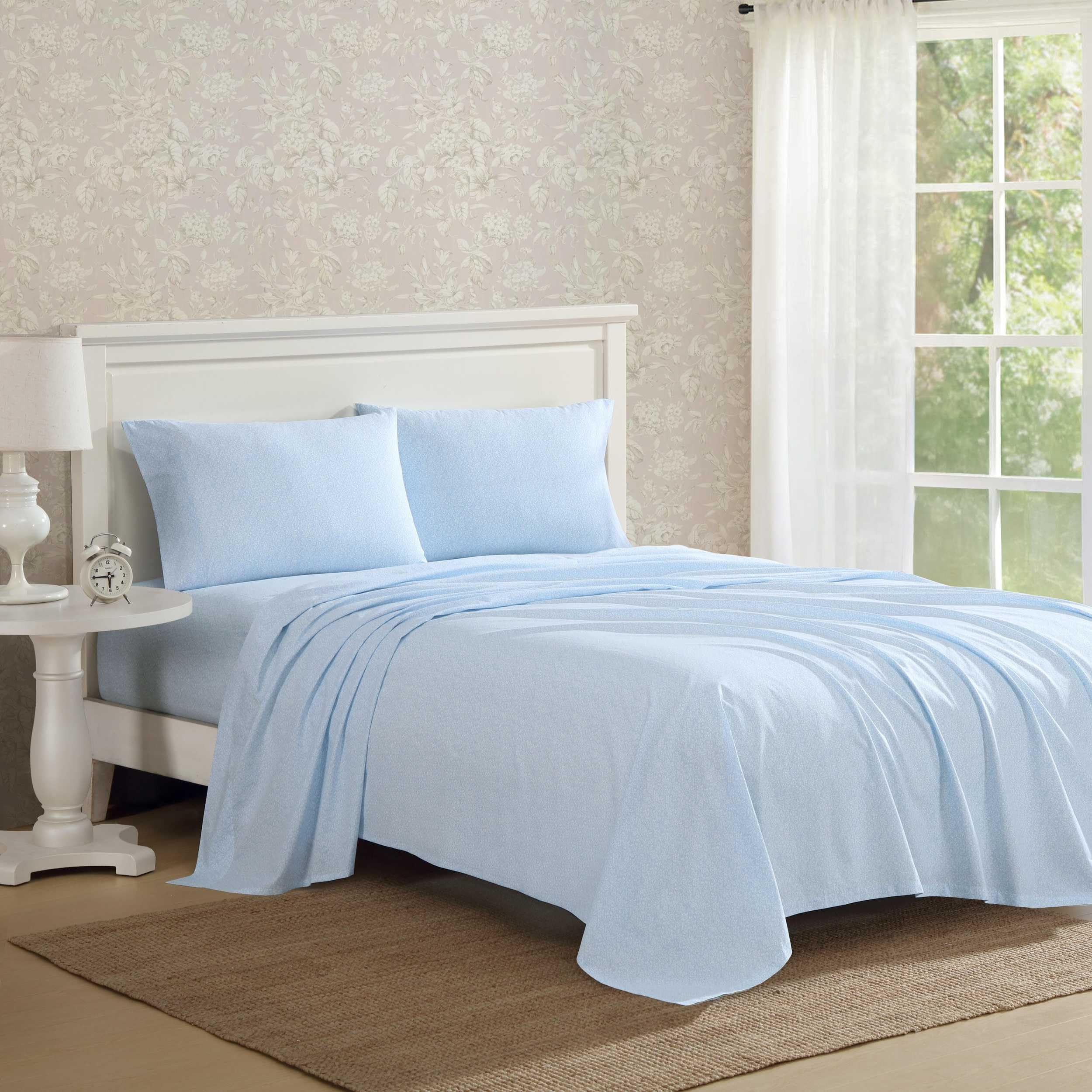 Laura Ashley - Queen Sheets, Cotton Percale Bedding Set, Lightweight & Breathable Home Decor (Evie Pink, Queen)