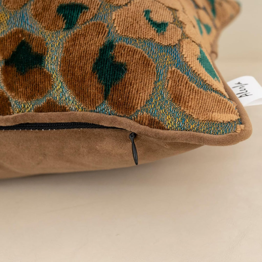 Alerfa Green Brown Floral Throw Pillow Cover 20 x 20 Inch Cut Velvet Sqaure Luxury Decorative Pillow Cover for Couch Living Room Bedroom