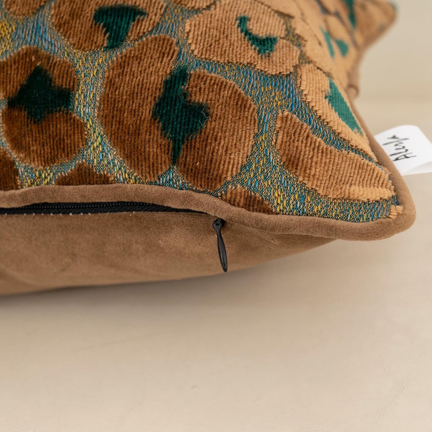 Alerfa Green Brown Floral Throw Pillow Cover 20 x 20 Inch Cut Velvet Sqaure Luxury Decorative Pillow Cover for Couch Living Room Bedroom