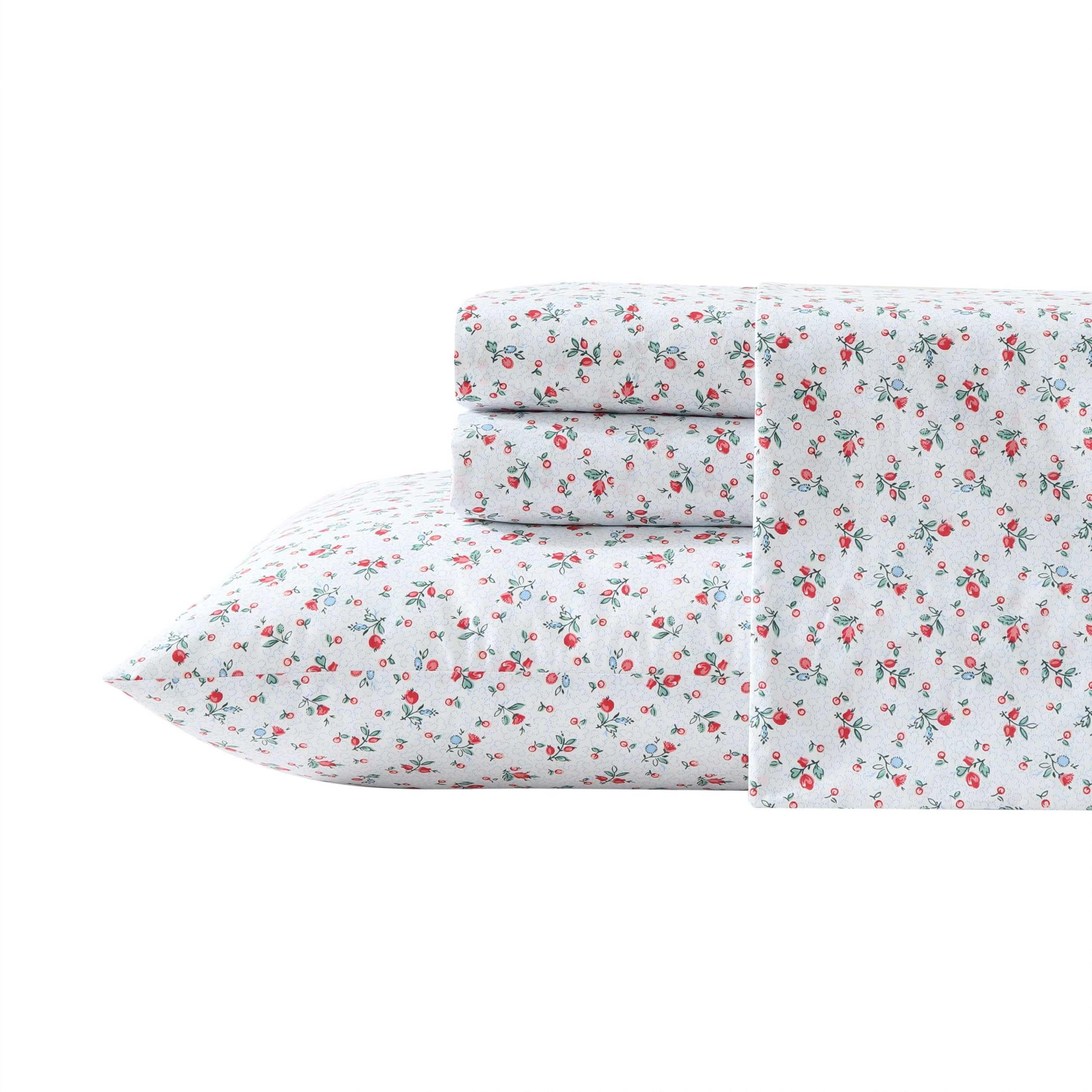 Laura Ashley - Queen Sheets, Cotton Percale Bedding Set, Lightweight & Breathable Home Decor (Evie Pink, Queen)