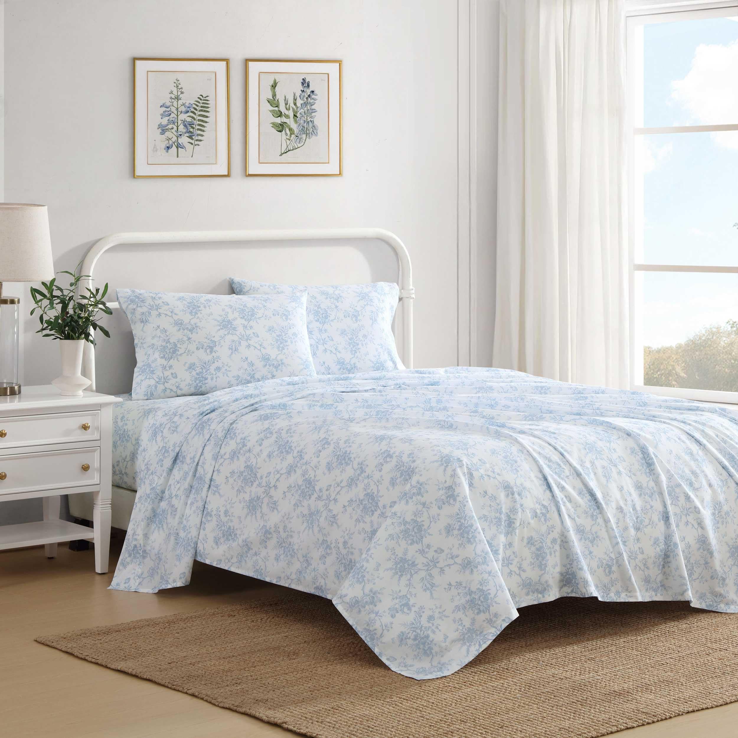 Laura Ashley - Queen Sheets, Cotton Percale Bedding Set, Lightweight & Breathable Home Decor (Evie Pink, Queen)
