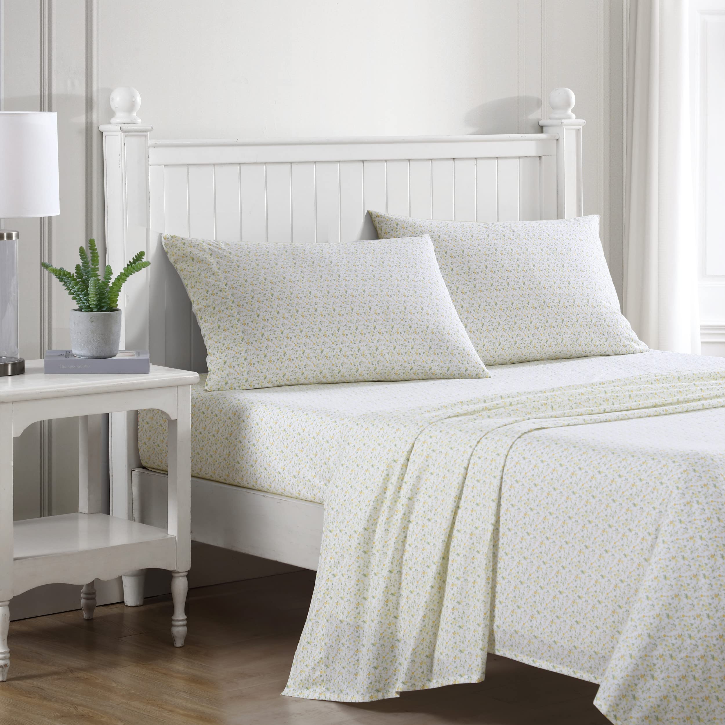Laura Ashley - Queen Sheets, Cotton Percale Bedding Set, Lightweight & Breathable Home Decor (Evie Pink, Queen)