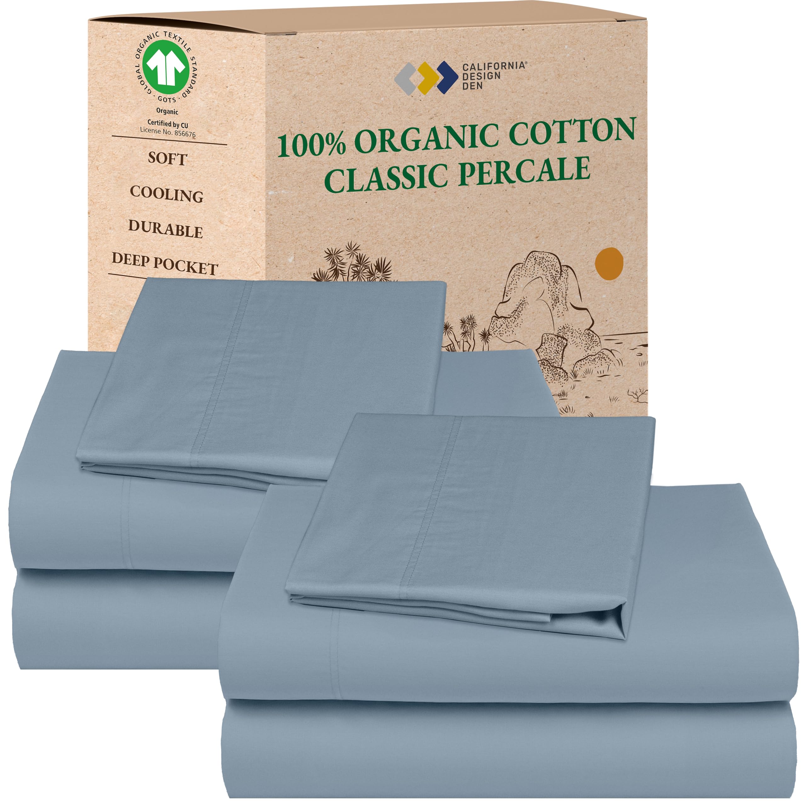 California Design Den Queen Sheet Set - Soft 100% Organic Cotton Sheets with Deep Pockets, Crisp Percale, Breathable and Durable Bedding Set - White