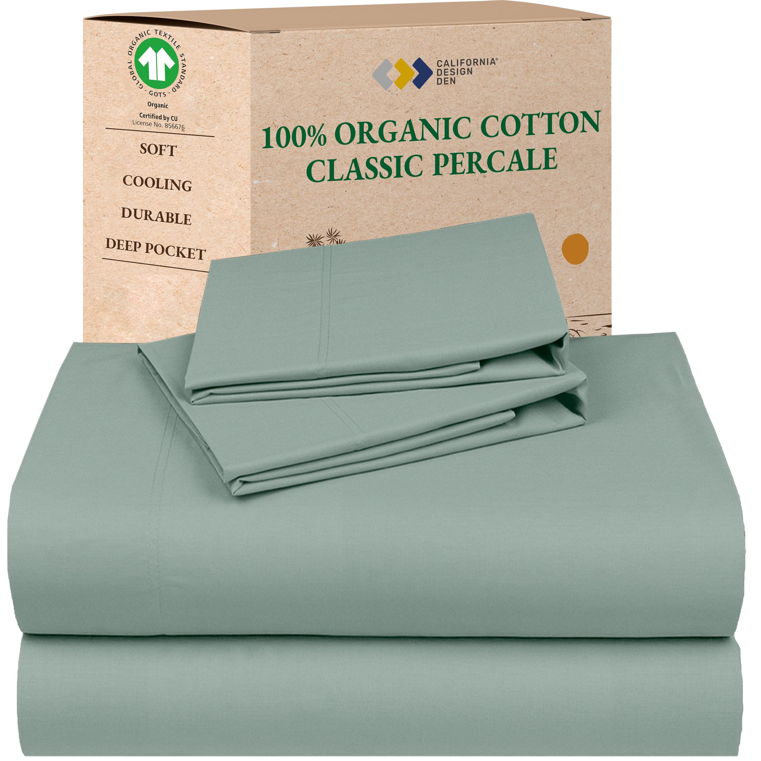 California Design Den Queen Sheet Set - Soft 100% Organic Cotton Sheets with Deep Pockets, Crisp Percale, Breathable and Durable Bedding Set - White