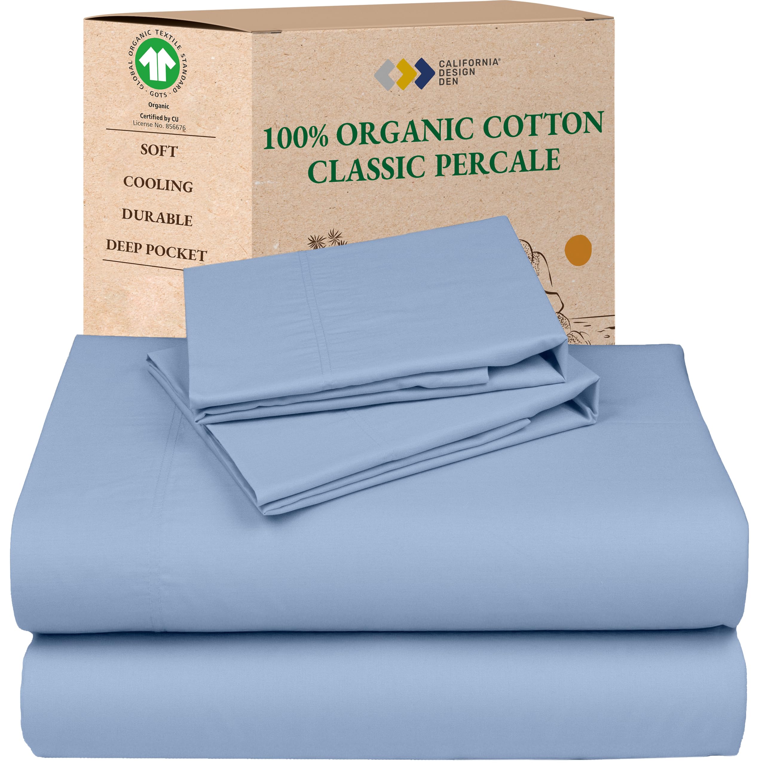 California Design Den Queen Sheet Set - Soft 100% Organic Cotton Sheets with Deep Pockets, Crisp Percale, Breathable and Durable Bedding Set - White