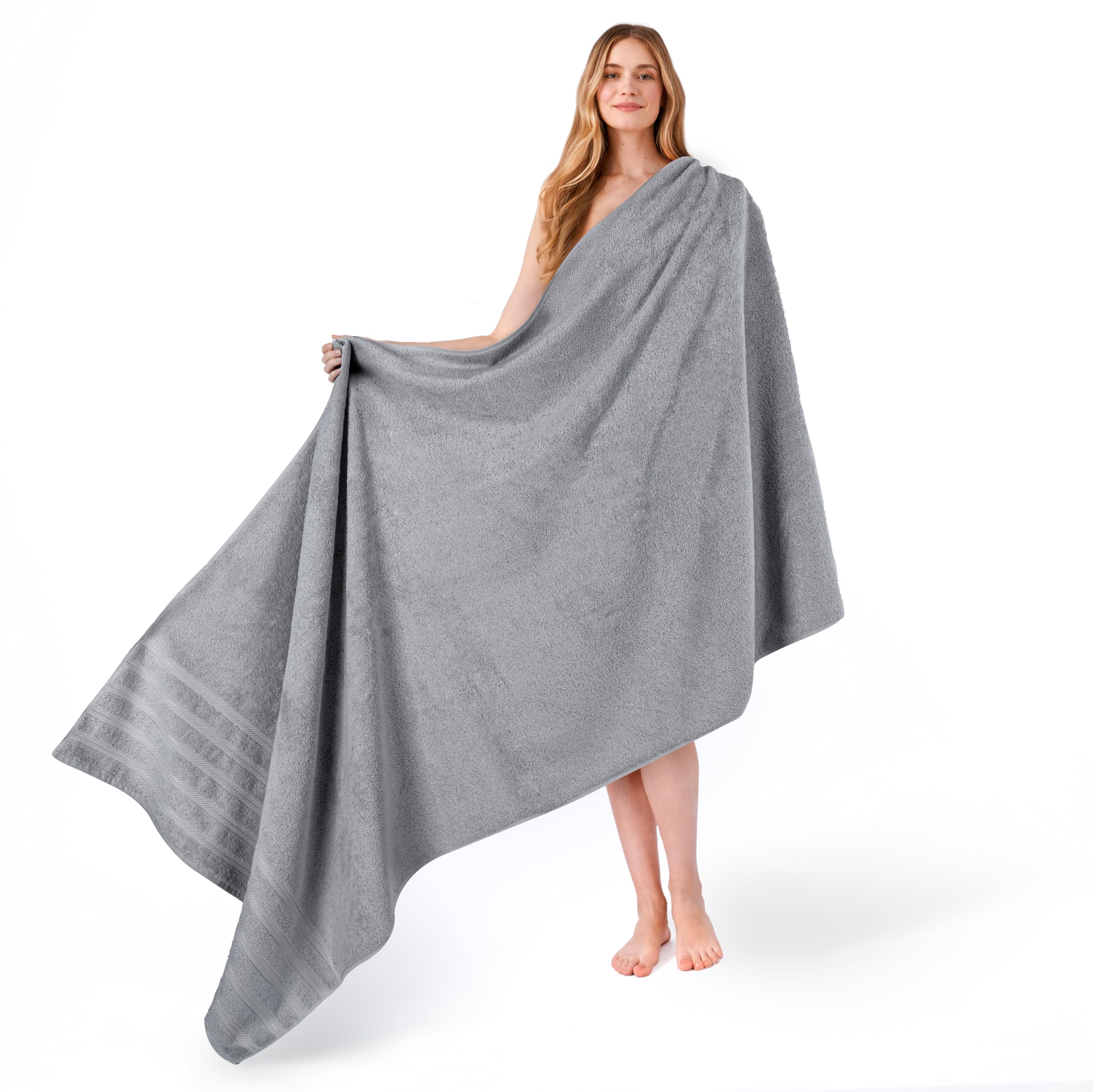 American Soft Linen Luxury 6 Piece Towel Set, 2 Bath Towels 2 Hand Towel 2 Washcloths, 600 GSM 100% Cotton Turkish Towels for Bathroom, Silver Grey Towel Sets