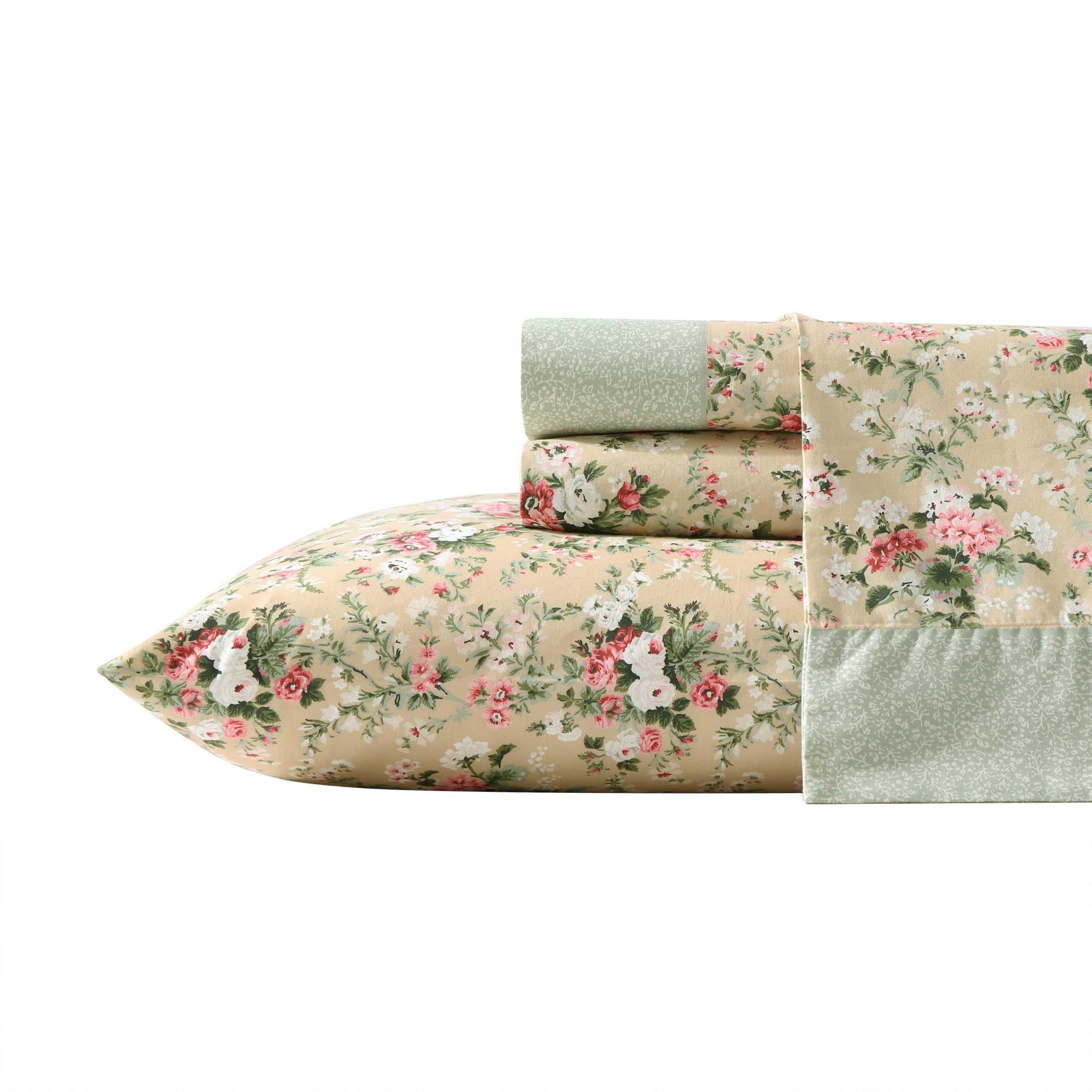 Laura Ashley - Queen Sheets, Cotton Percale Bedding Set, Lightweight & Breathable Home Decor (Evie Pink, Queen)