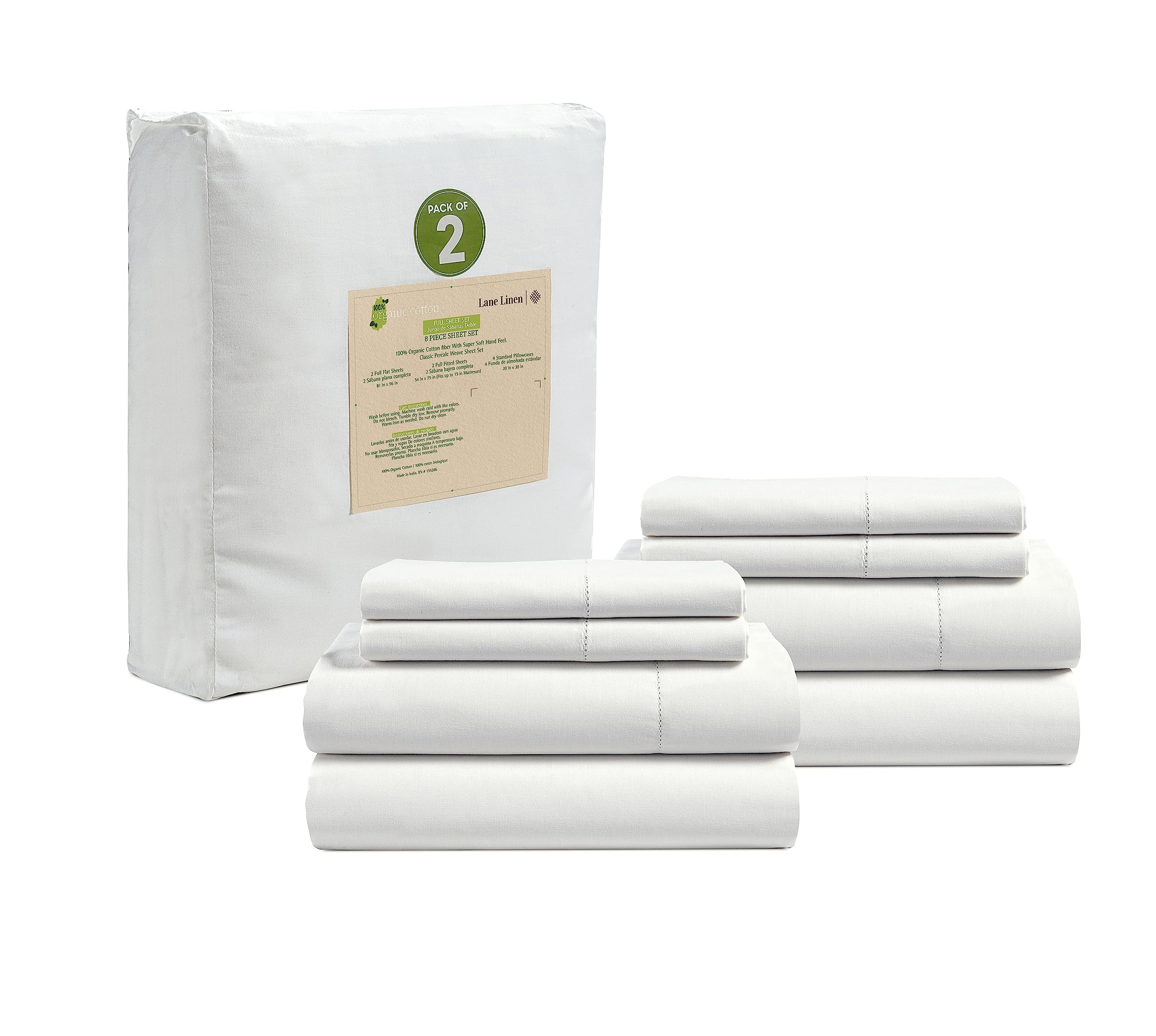 LANE LINEN 100% Organic Cotton Sheets Queen Size Bed Set, Machine Wash Eco Friendly Sustainably Produced Cotton Queen Sheet Set, Soft & Comfy Long Stabple Naturally Cooling Sheets– Mineral