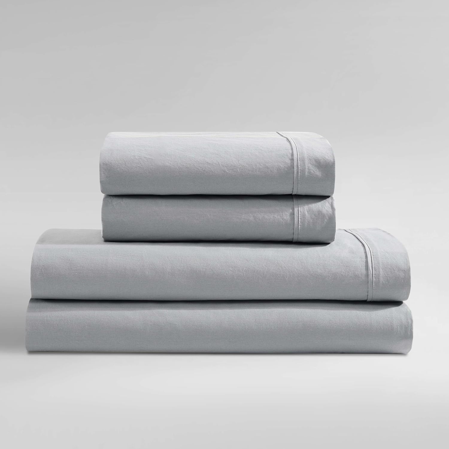 Calvin Klein - Queen Bed Sheets, Relaxed Garment Washed Cotton Percale Bedding Set with Matching Pillowcases, Deep Pockets, Oeko-TEX Certified (Washed Percale Steel Blue, Queen)