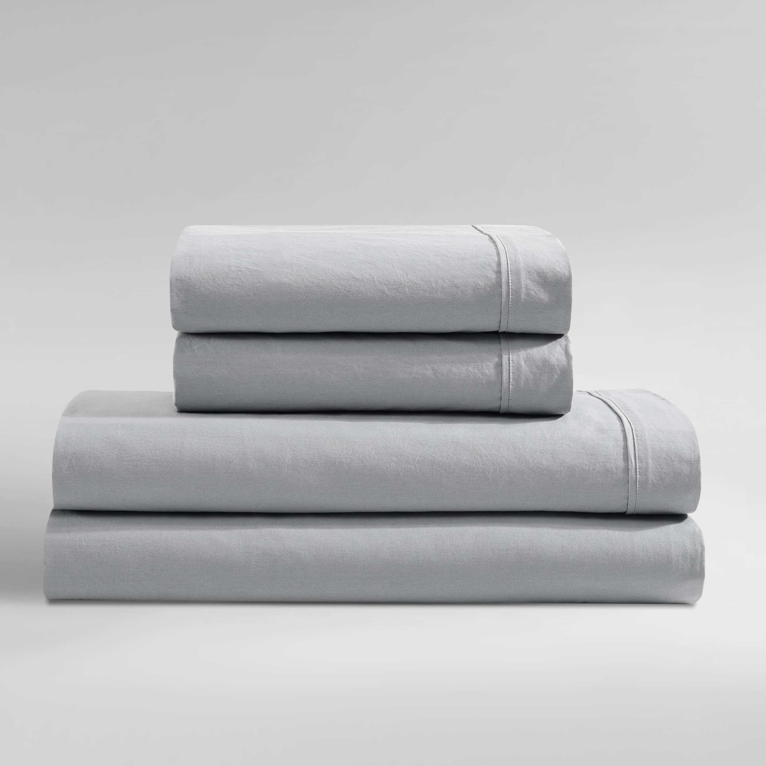 Calvin Klein - Queen Bed Sheets, Relaxed Garment Washed Cotton Percale Bedding Set with Matching Pillowcases, Deep Pockets, Oeko-TEX Certified (Washed Percale Steel Blue, Queen)