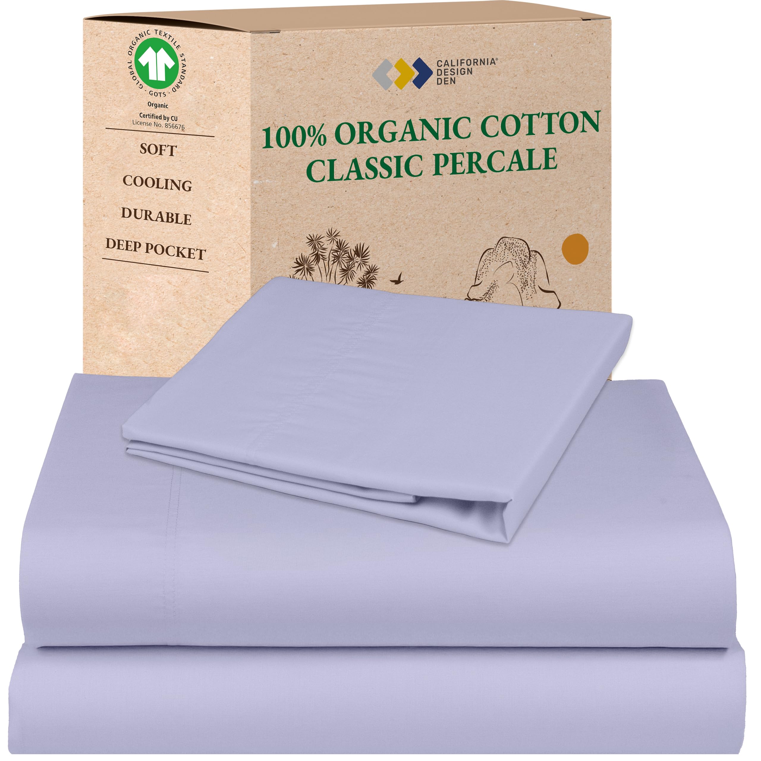 California Design Den Queen Sheet Set - Soft 100% Organic Cotton Sheets with Deep Pockets, Crisp Percale, Breathable and Durable Bedding Set - White