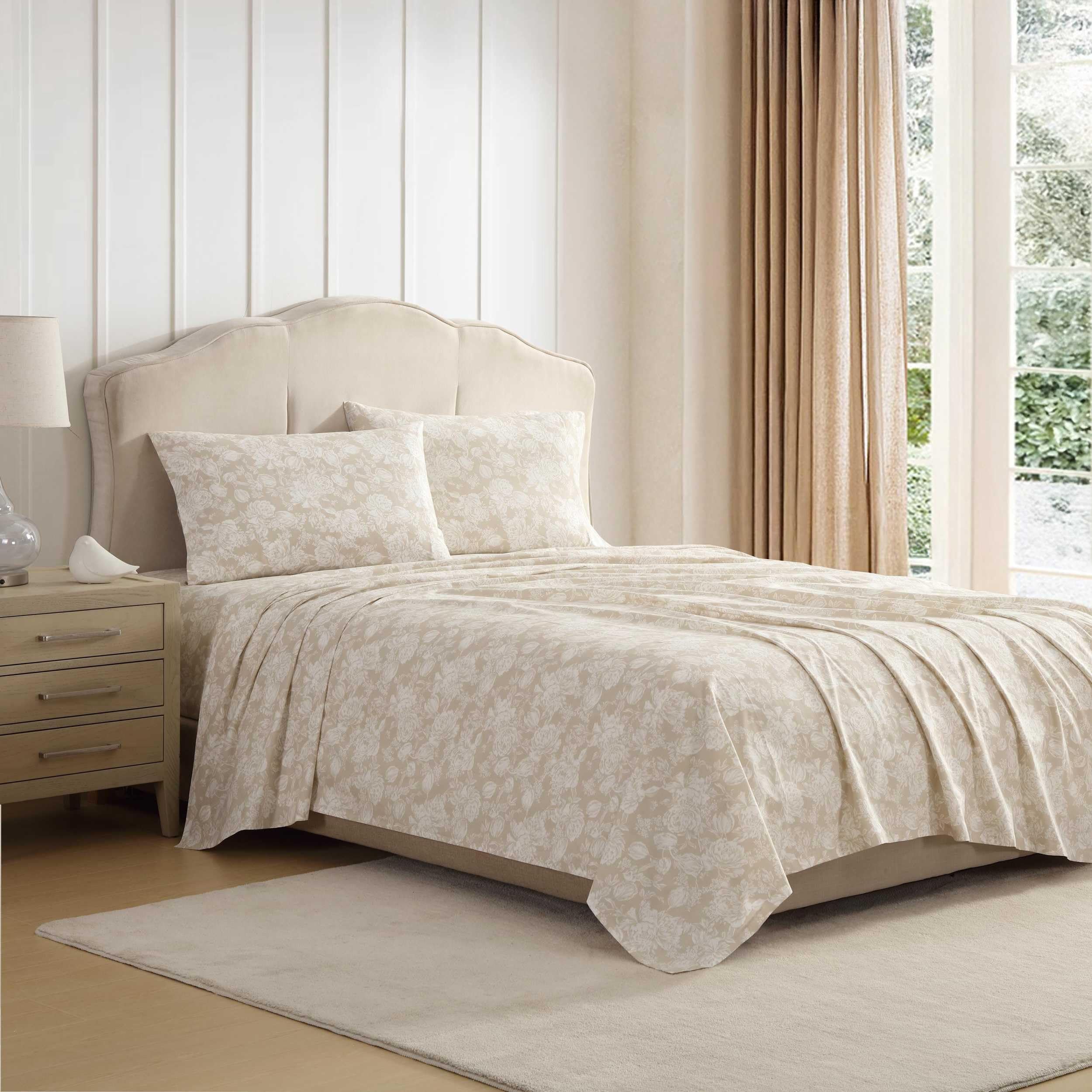 Laura Ashley - Queen Sheets, Cotton Percale Bedding Set, Lightweight & Breathable Home Decor (Evie Pink, Queen)