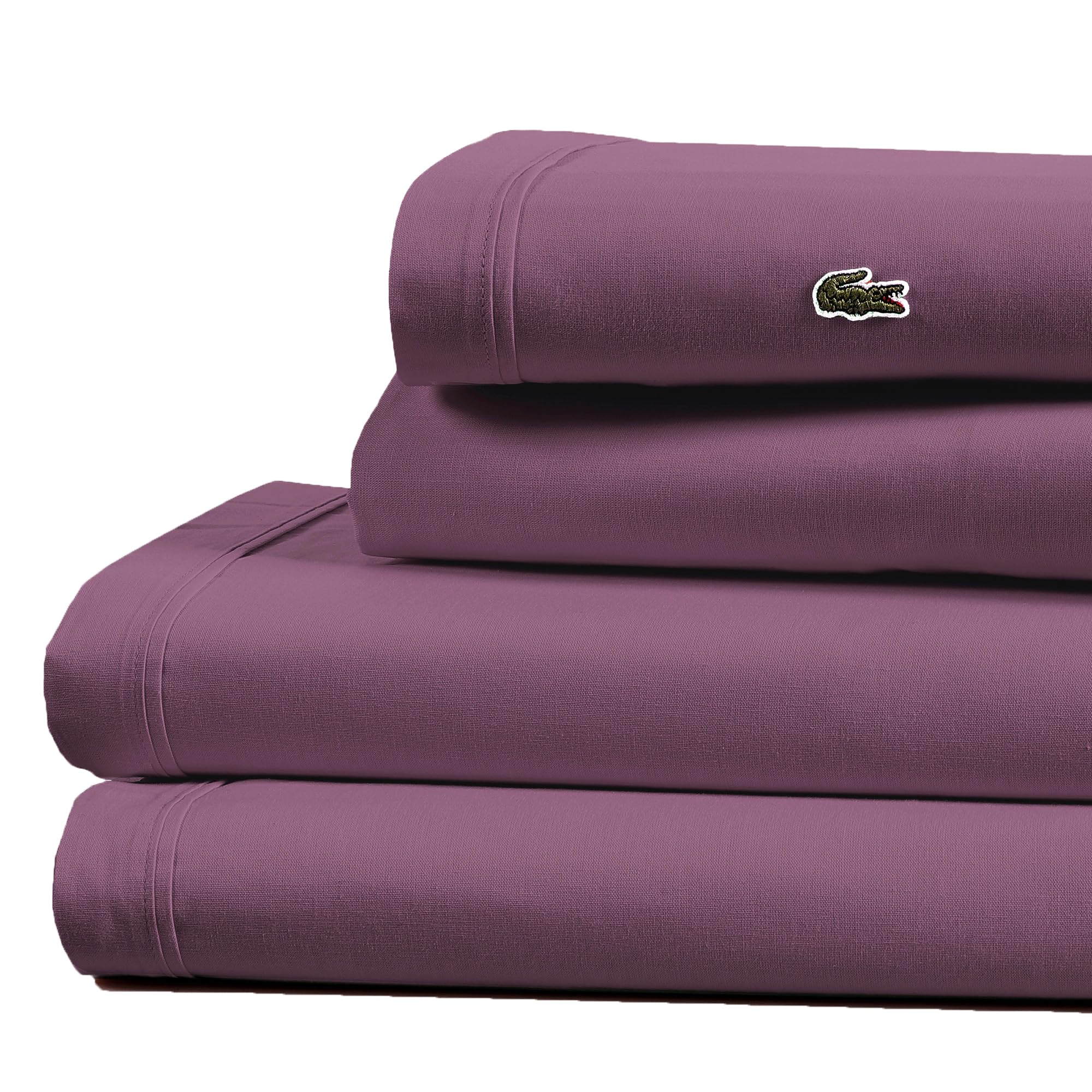 Lacoste 100% Cotton Percale 4-Piece Sheet Set – Cool, Crisp, Matte, and Durable, Oeko-Tex Certified – Solid, Navy, Full