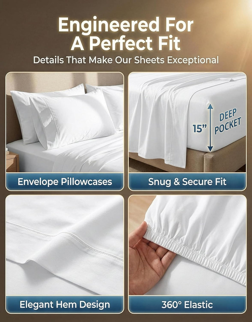 LANE LINEN 100% Cotton Sheets Full Size - 600 Thread Count Sateen Weave - Hotel Quality Softness, Great for Everyday Comfort - Securely Fits Matresses Upto 15'' Deep - Oeko TEX Certified - White