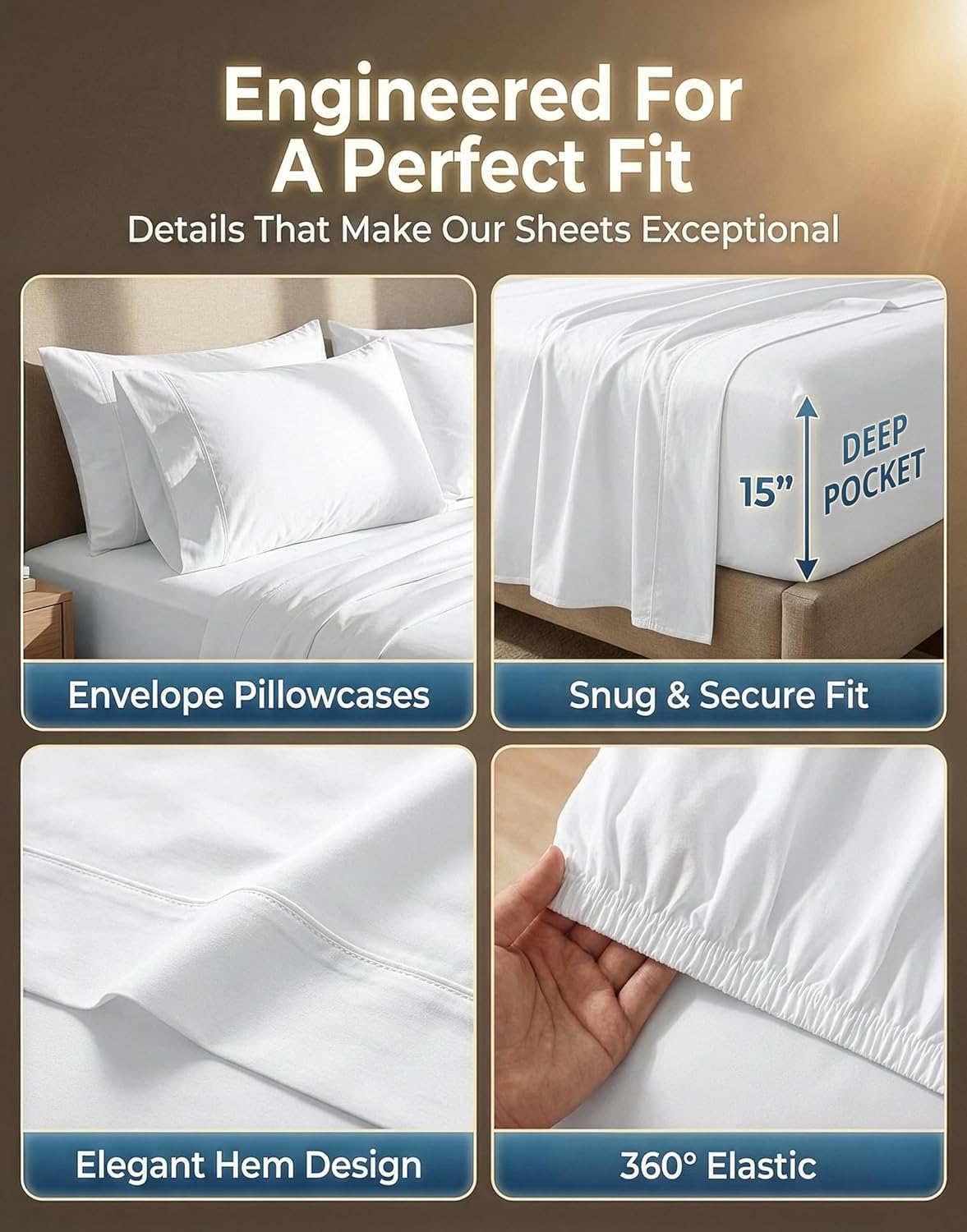 LANE LINEN 100% Cotton Sheets Full Size - 600 Thread Count Sateen Weave - Hotel Quality Softness, Great for Everyday Comfort - Securely Fits Matresses Upto 15'' Deep - Oeko TEX Certified - White