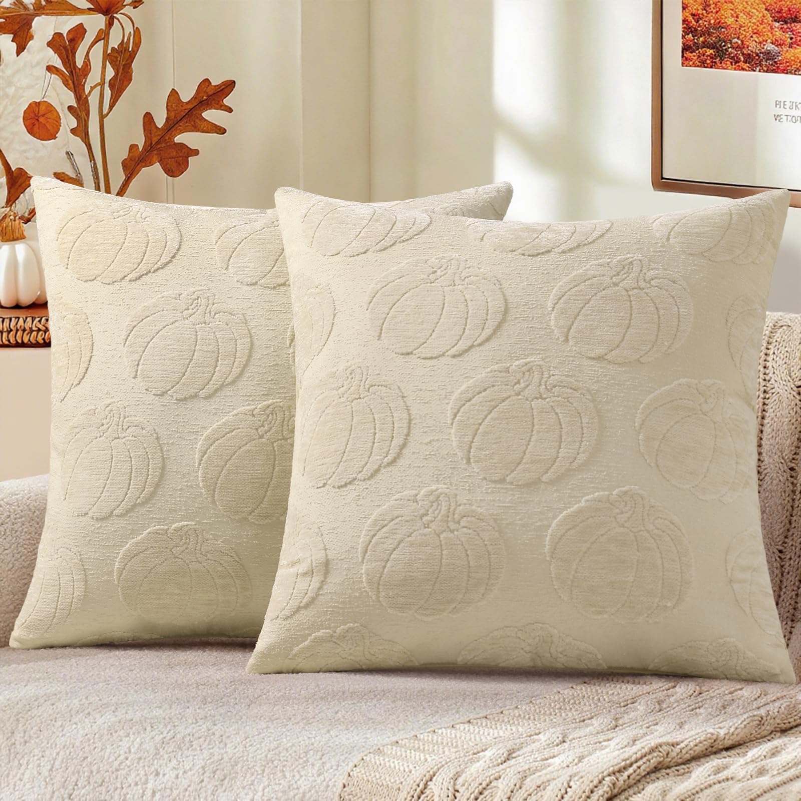 decorUhome Chenille Soft Cozy Throw Pillow Covers 18x18 Set of 2, Modern Farmhouse Boho Velvet Decorative Pillow Cases with Stitched Edge for Couch Sofa Bed Home Decor, Forest Green