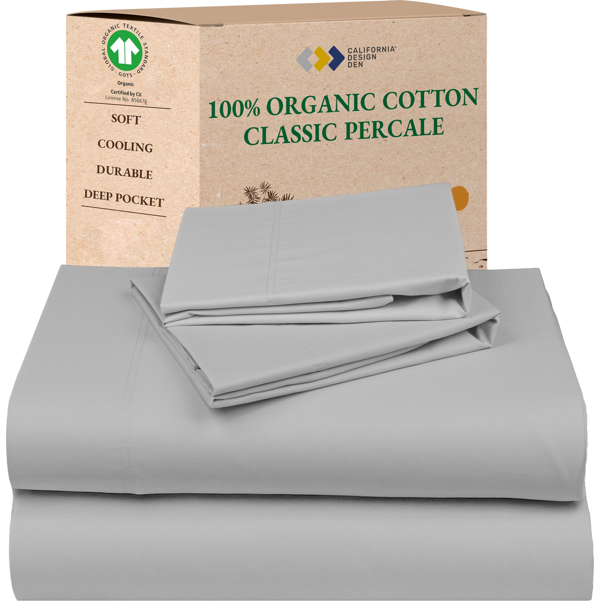 California Design Den Queen Sheet Set - Soft 100% Organic Cotton Sheets with Deep Pockets, Crisp Percale, Breathable and Durable Bedding Set - White