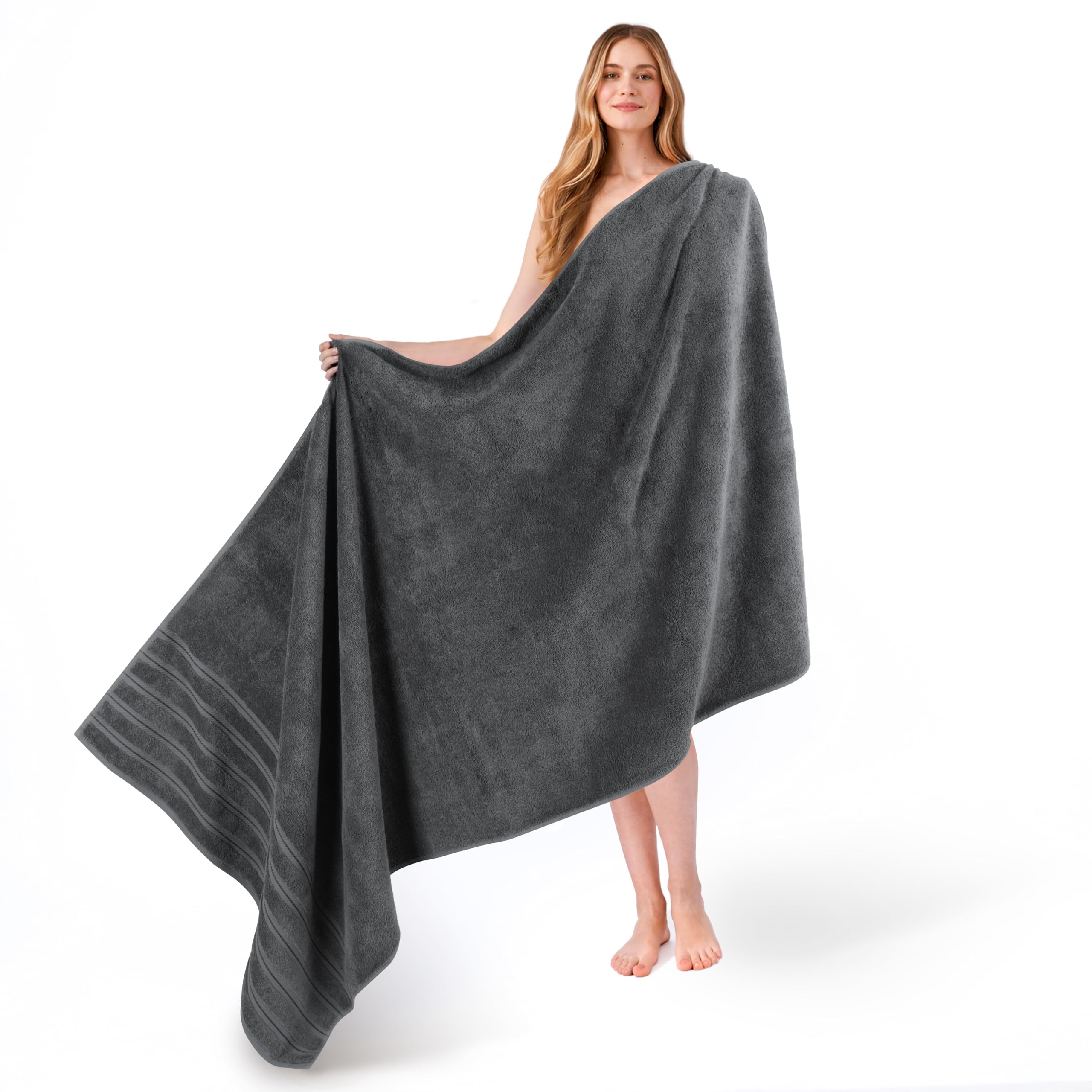 American Soft Linen Luxury 6 Piece Towel Set, 2 Bath Towels 2 Hand Towel 2 Washcloths, 600 GSM 100% Cotton Turkish Towels for Bathroom, Silver Grey Towel Sets