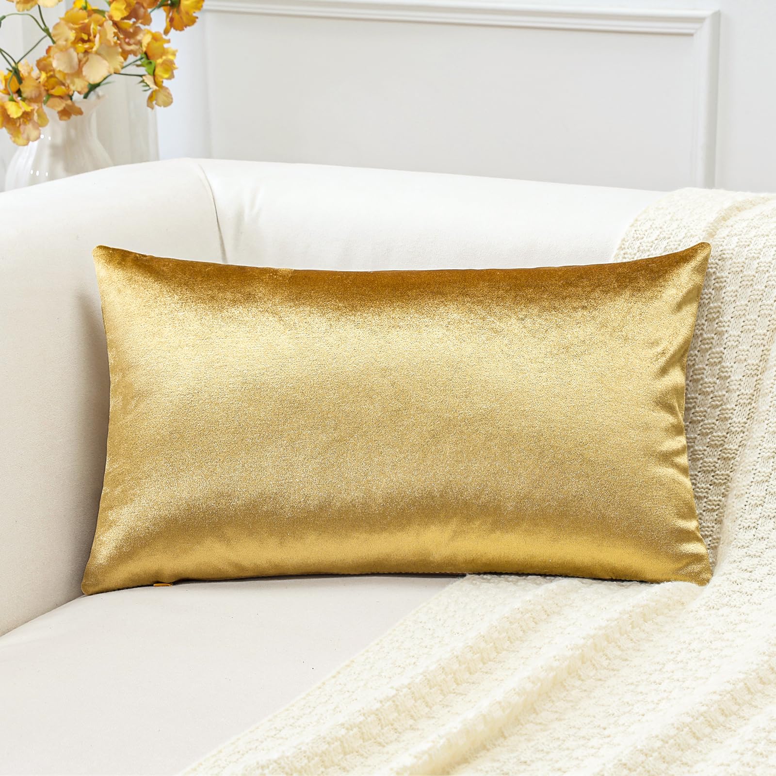 Artscope Luxury Velvet Pillow Covers Super Soft Decorative Square Throw Pillow Covers Case Cushion Covers for Sofa Couch Bedroom Car Decor 12x20 Inch Gold