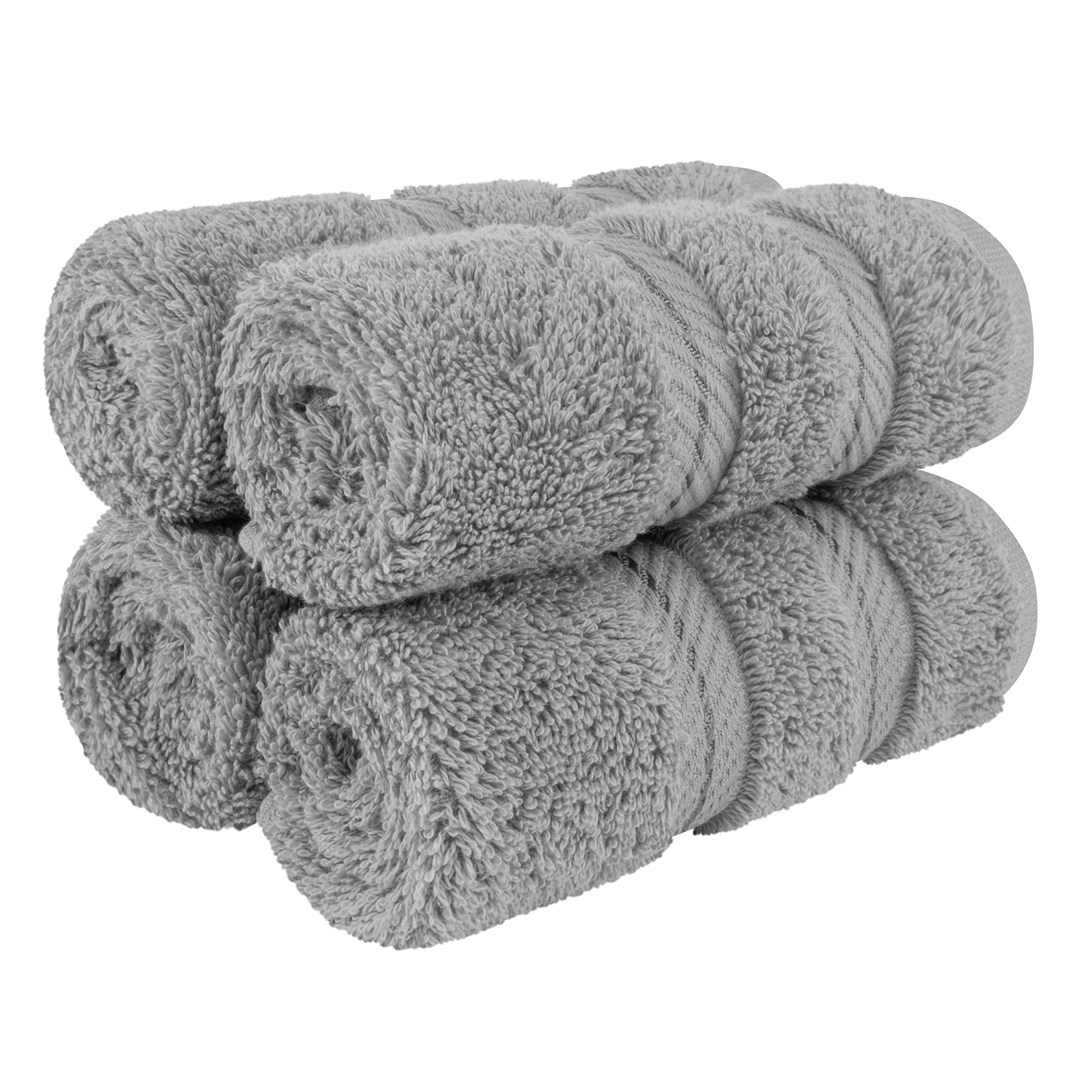 American Soft Linen Luxury 6 Piece Towel Set, 2 Bath Towels 2 Hand Towel 2 Washcloths, 600 GSM 100% Cotton Turkish Towels for Bathroom, Silver Grey Towel Sets