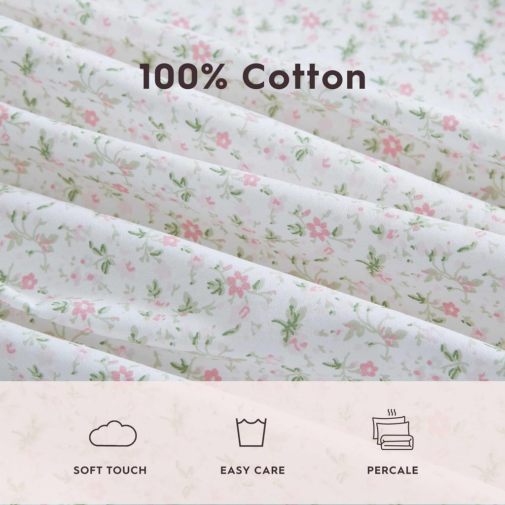Laura Ashley - Queen Sheets, Cotton Percale Bedding Set, Lightweight & Breathable Home Decor (Evie Pink, Queen)