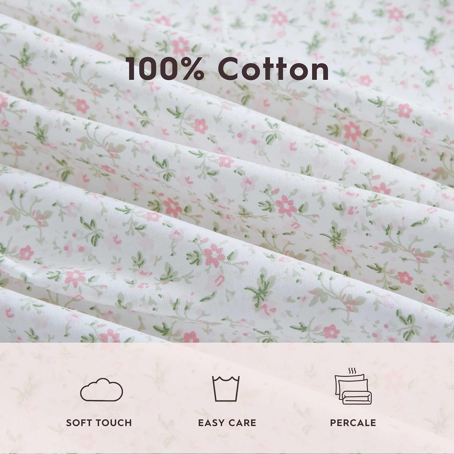 Laura Ashley - Queen Sheets, Cotton Percale Bedding Set, Lightweight & Breathable Home Decor (Evie Pink, Queen)